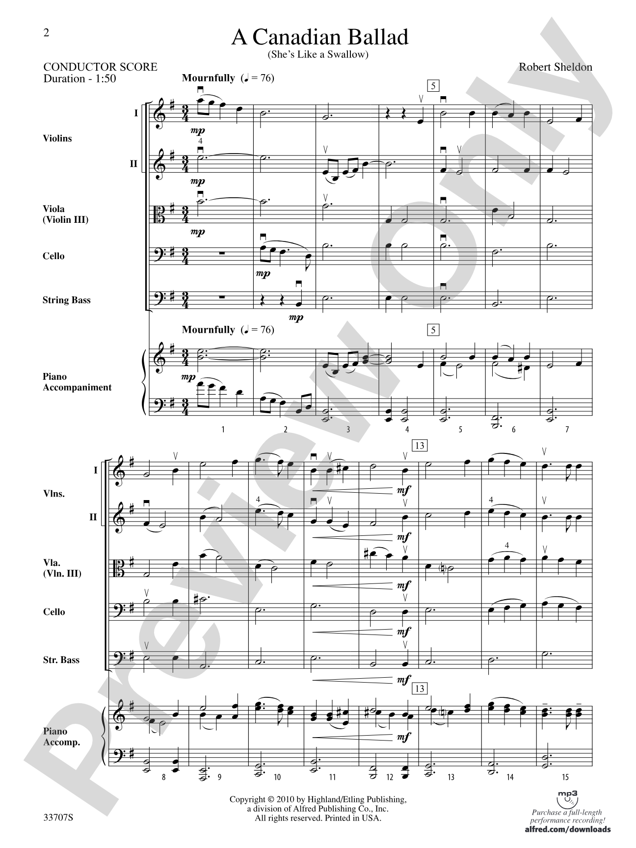 A Canadian Ballad: String Orchestra Conductor Score & Parts