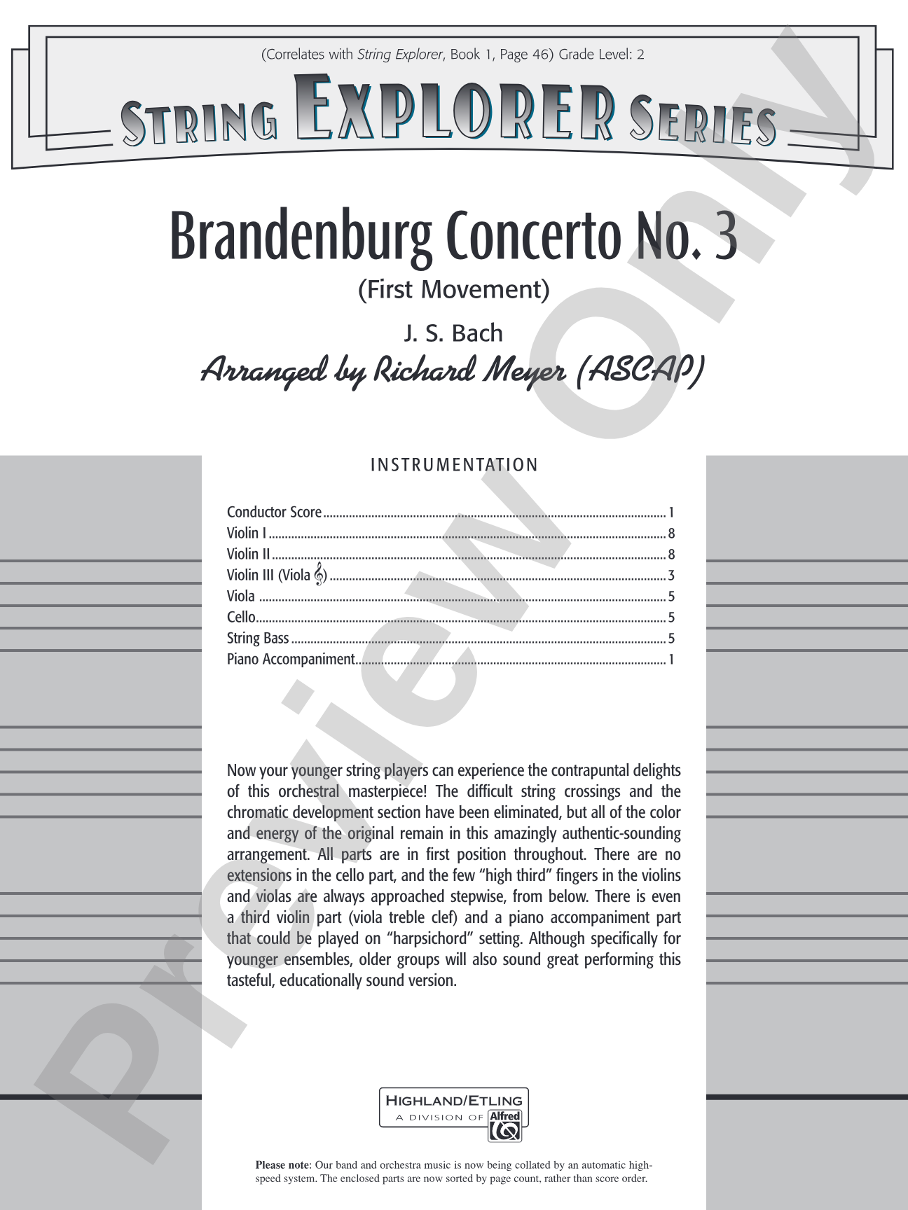 Brandenburg Concerto No. 3 (First Movement): String Orchestra Conductor Score & Parts