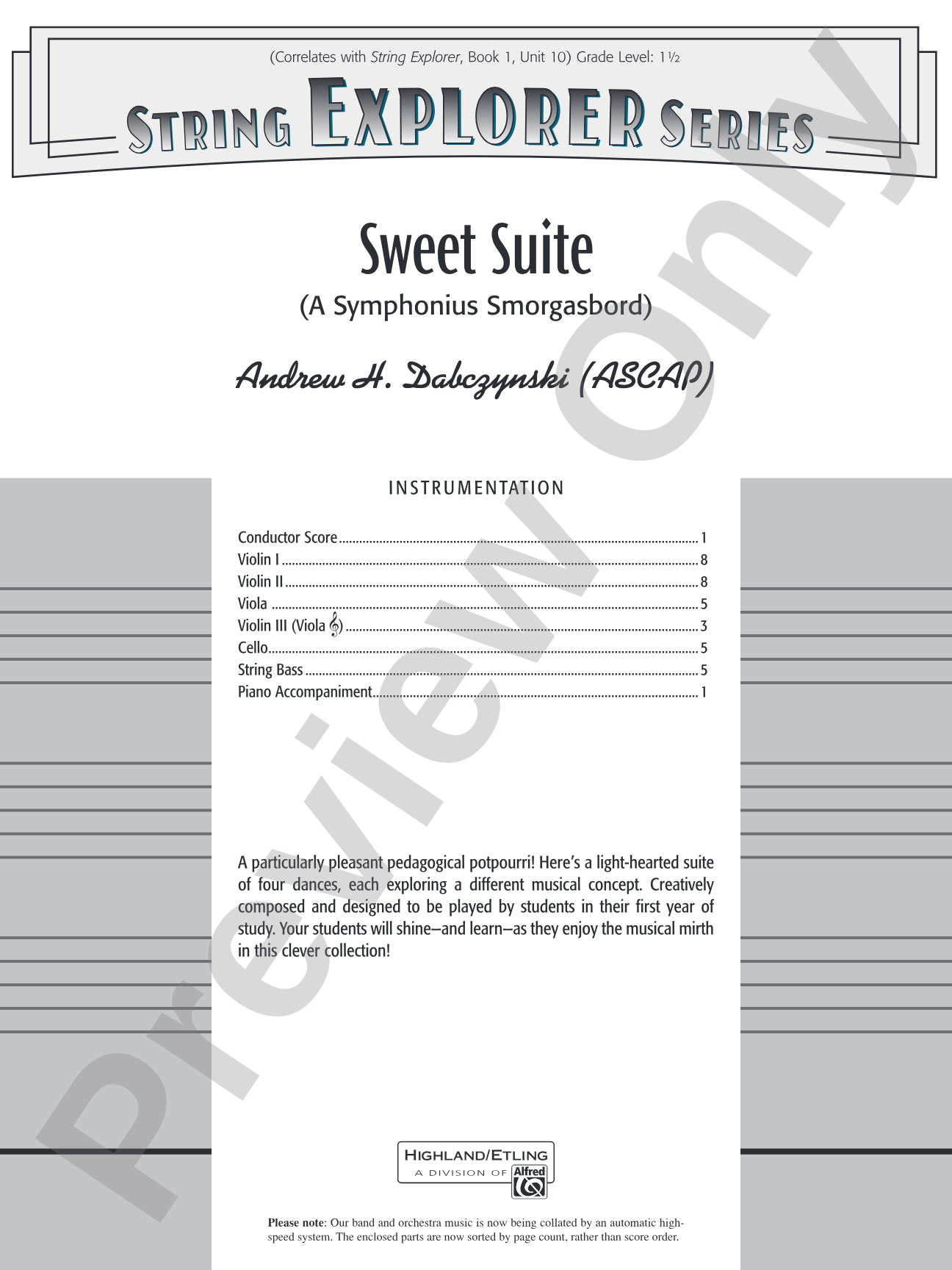 Sweet Suite: String Orchestra Conductor Score & Parts