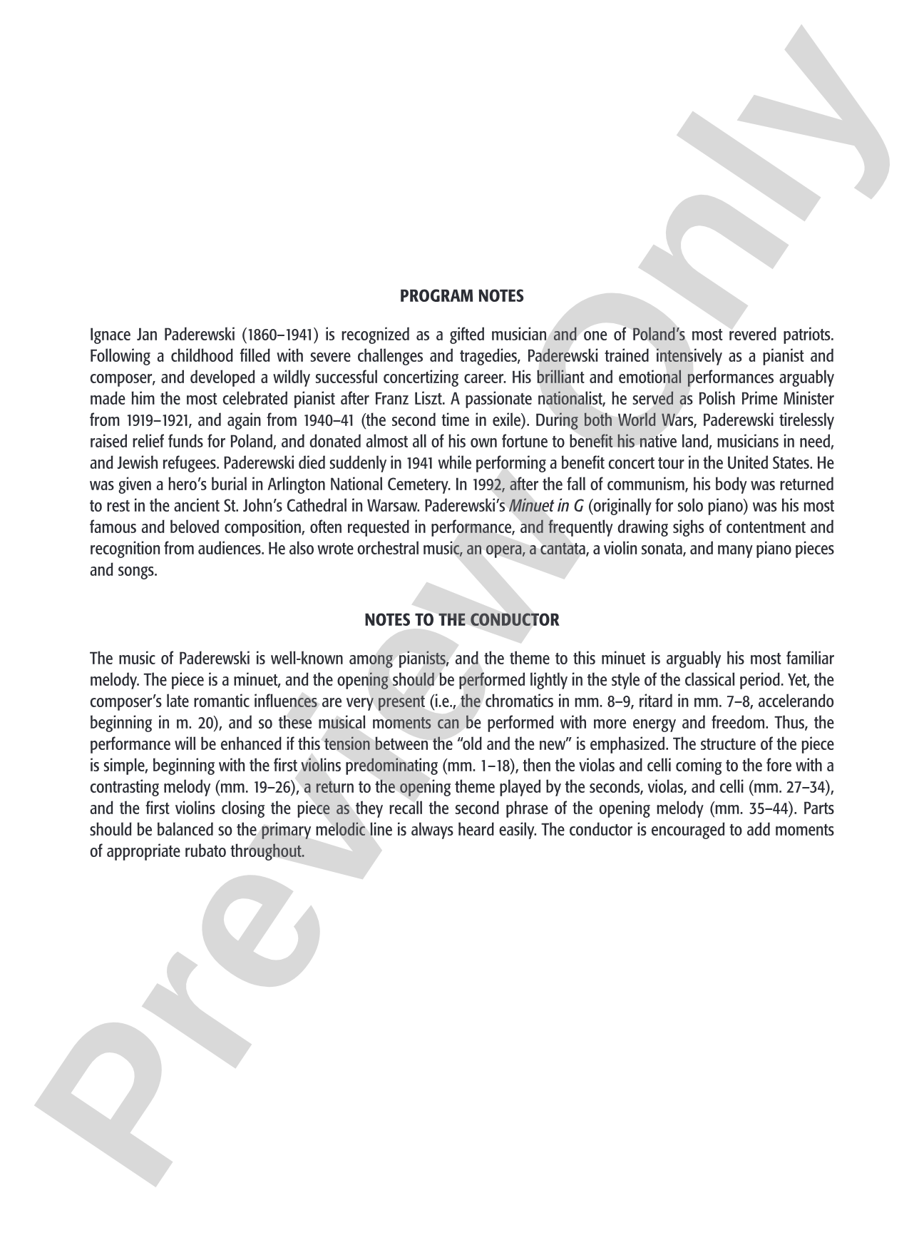 Minuet in G: String Orchestra Conductor Score & Parts