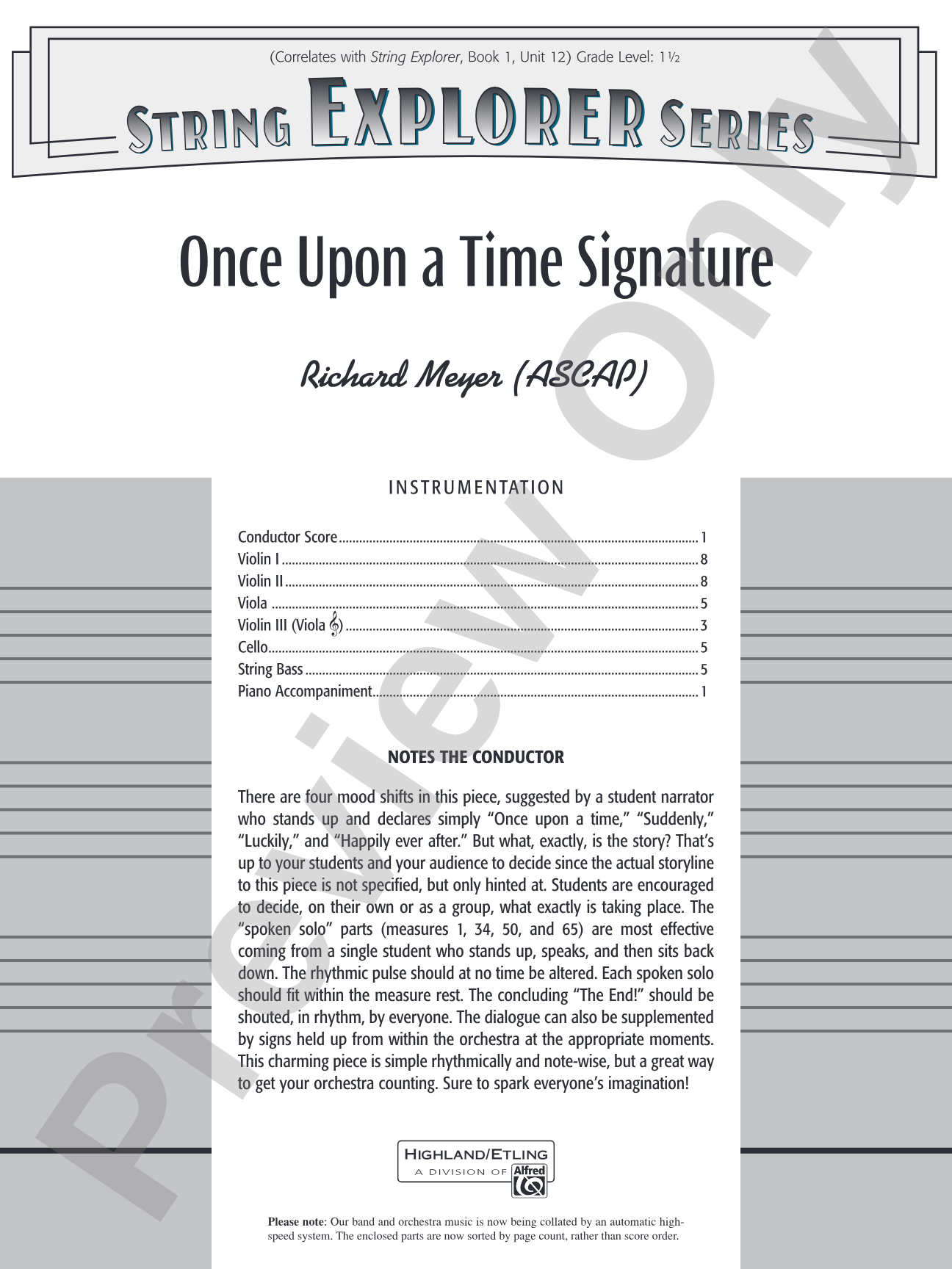 Once Upon a Time Signature: String Orchestra Conductor Score & Parts