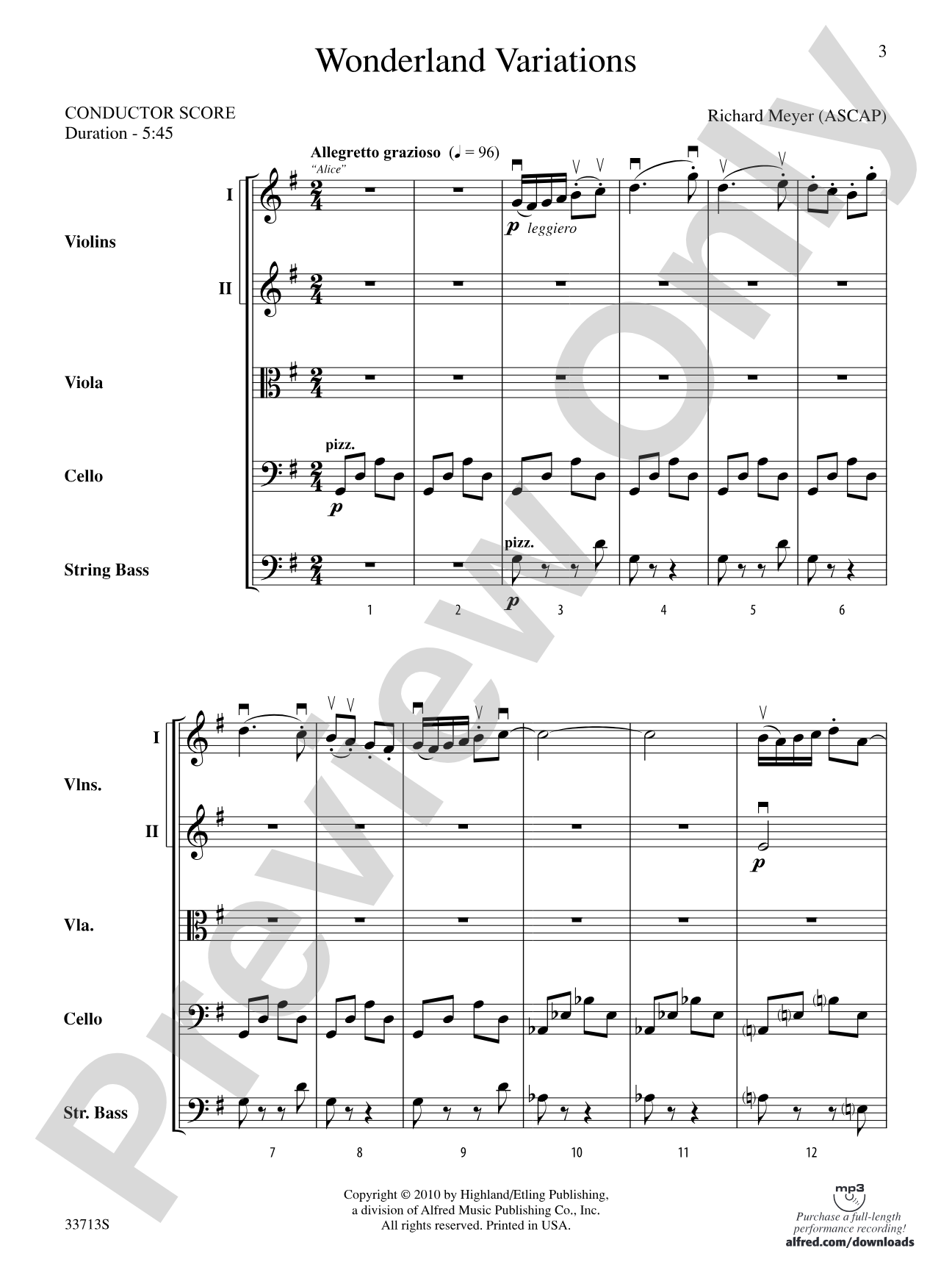 Wonderland Variations: String Orchestra Conductor Score & Parts