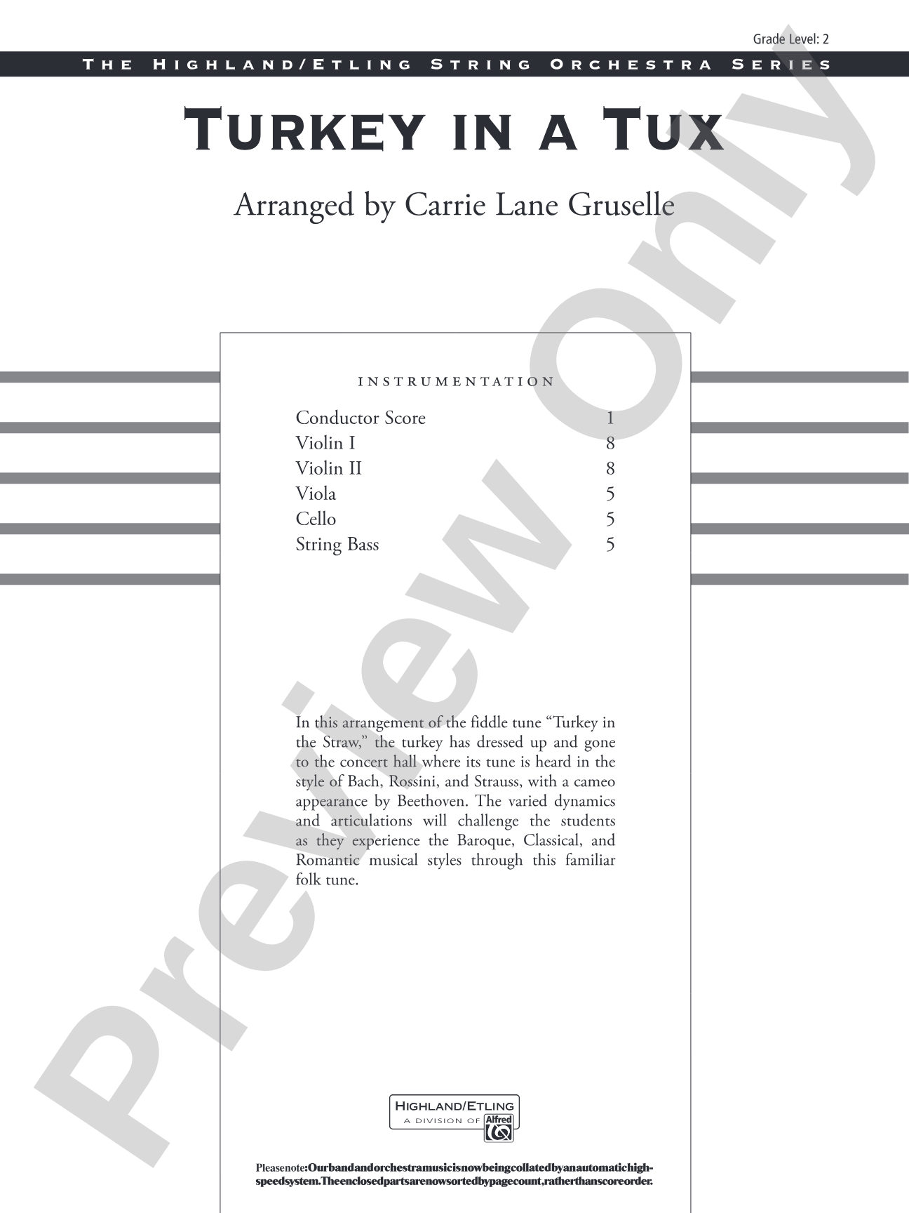 Turkey in a Tux: String Orchestra Conductor Score & Parts