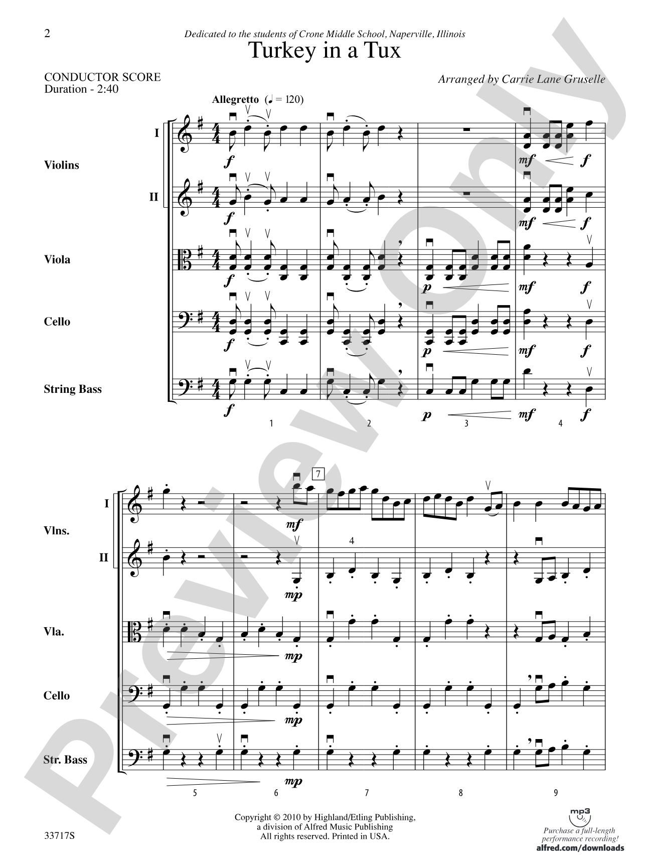 Turkey in a Tux: String Orchestra Conductor Score & Parts