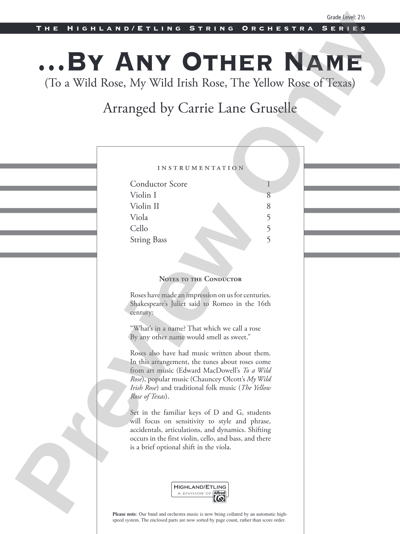 ...By Any Other Name: String Orchestra Conductor Score & Parts