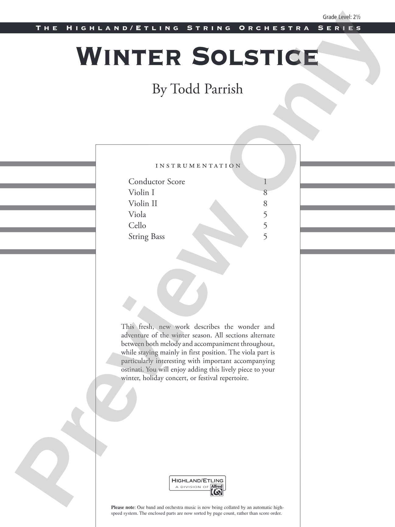Winter Solstice: String Orchestra Conductor Score & Parts