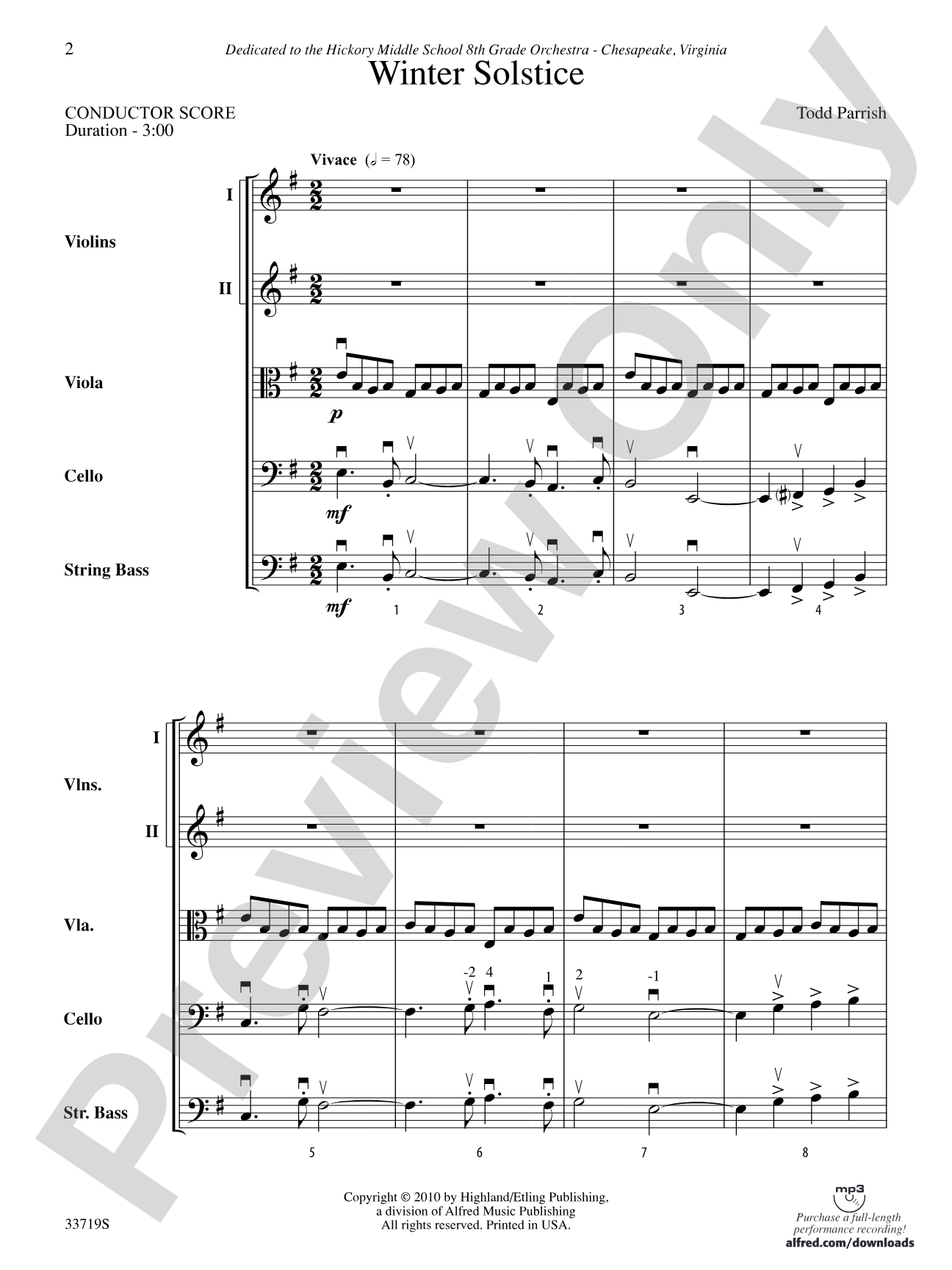 Winter Solstice: String Orchestra Conductor Score & Parts