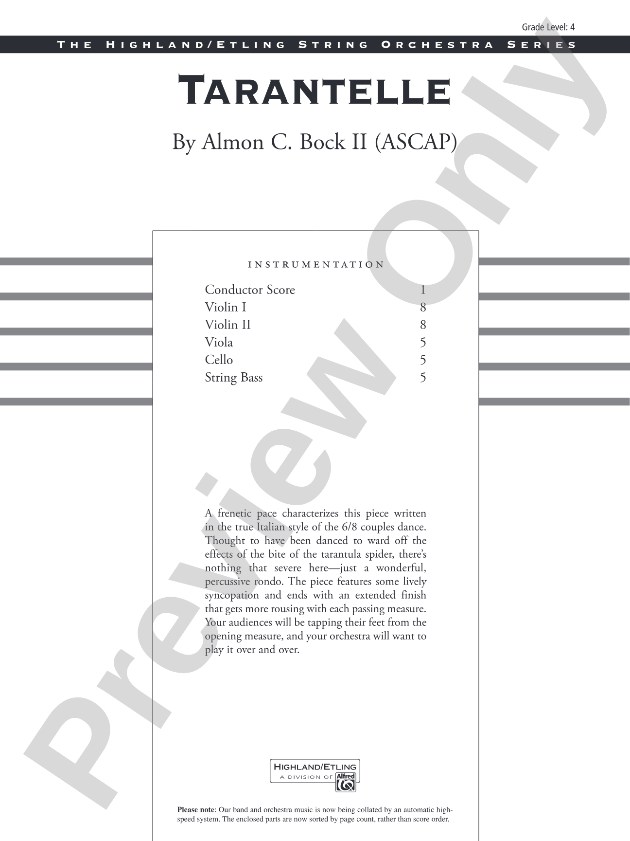 Tarantelle: String Orchestra Conductor Score & Parts