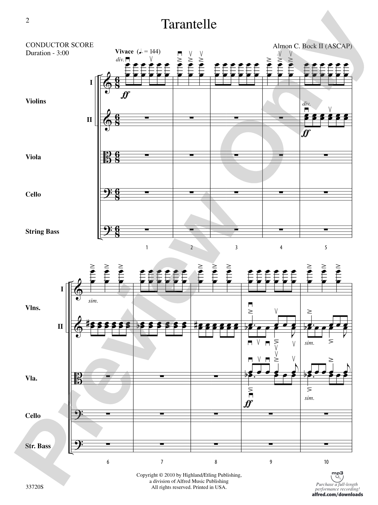 Tarantelle: String Orchestra Conductor Score & Parts