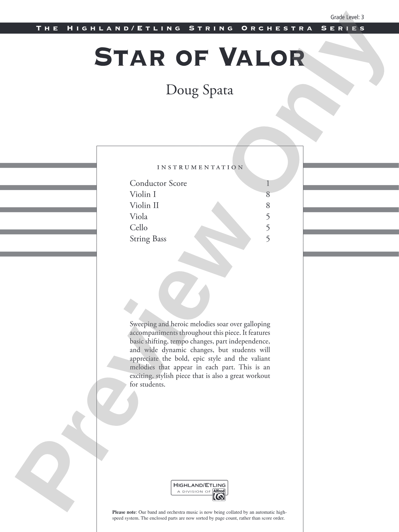 Star of Valor: String Orchestra Conductor Score & Parts