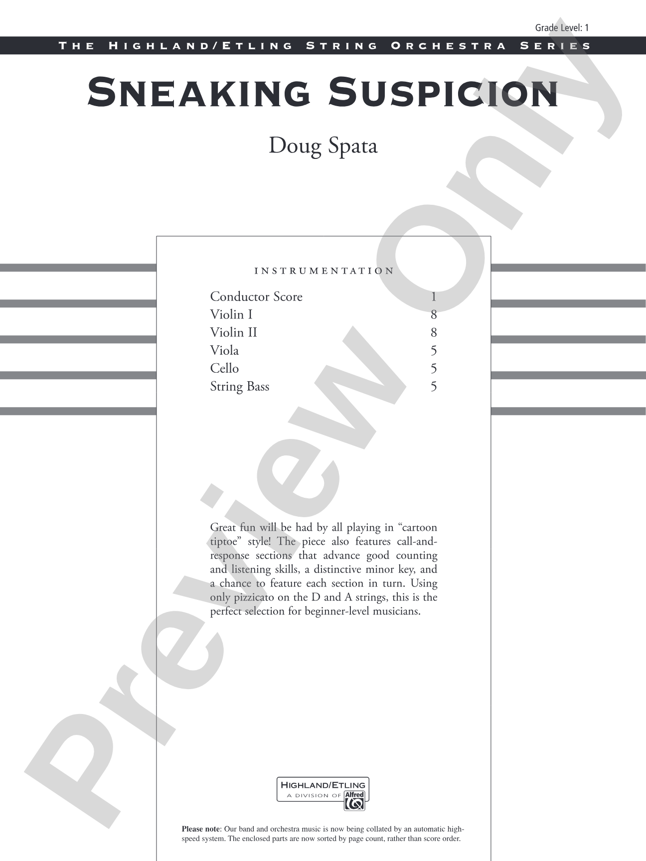 Sneaking Suspicion: String Orchestra Conductor Score & Parts