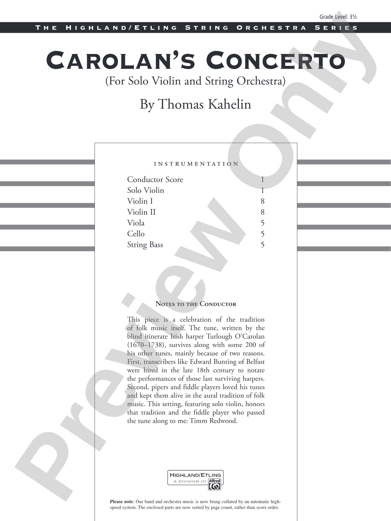 Carolan's Concerto: String Orchestra Conductor Score & Parts