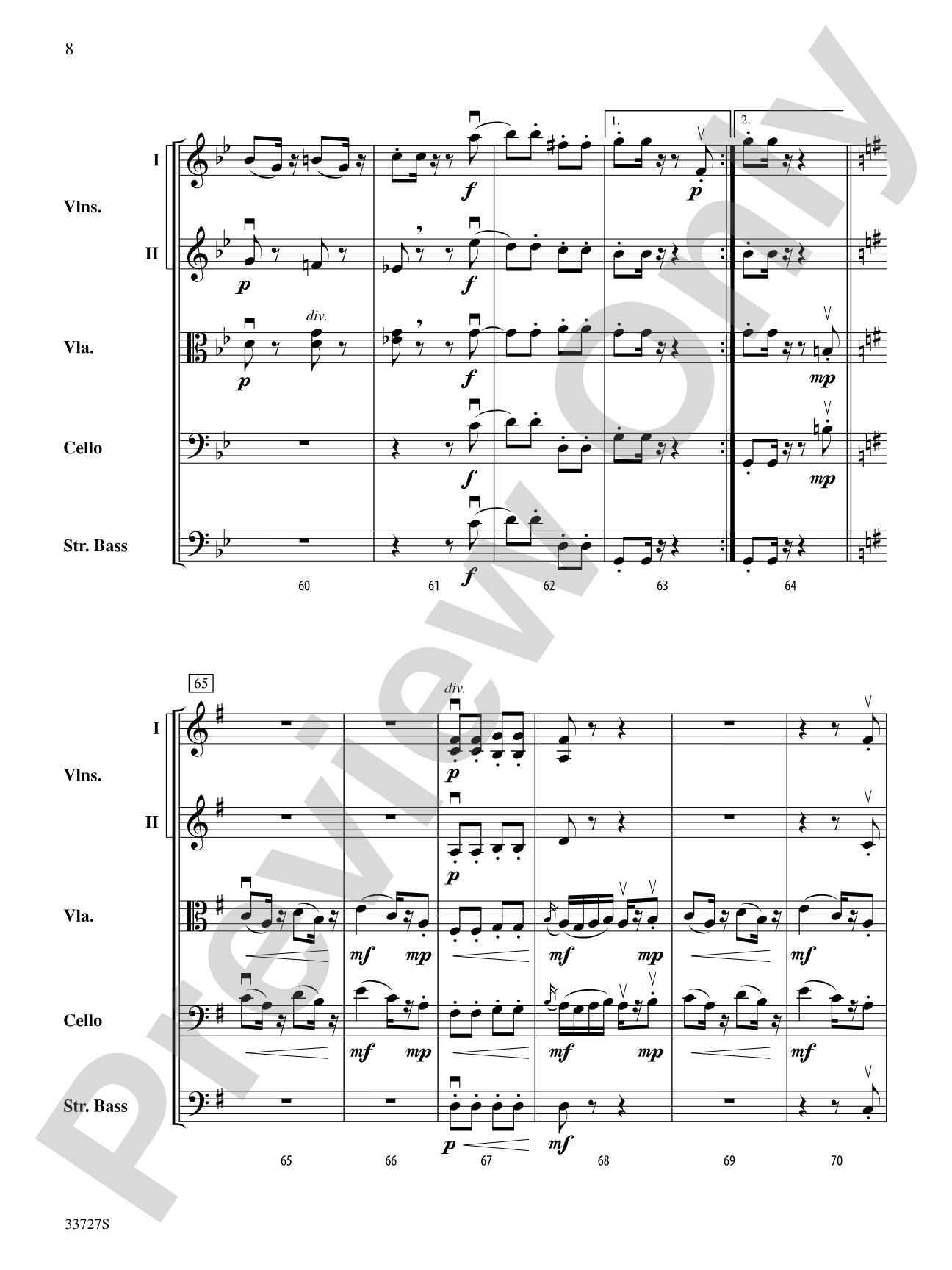 Allegretto (from Symphony No. 82 "The Bear"): String Orchestra Conductor Score & Parts