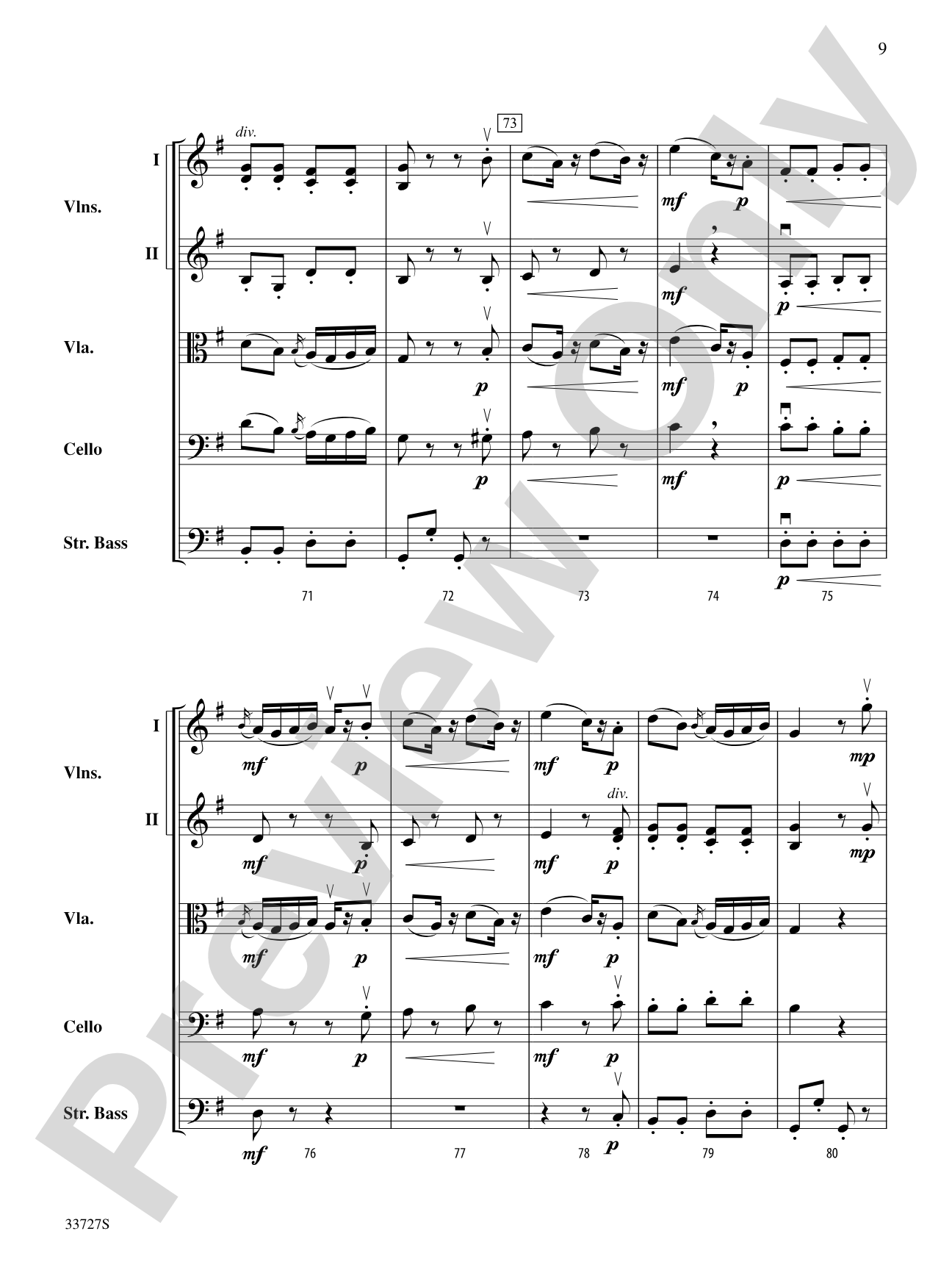 Allegretto (from Symphony No. 82 "The Bear"): String Orchestra Conductor Score & Parts