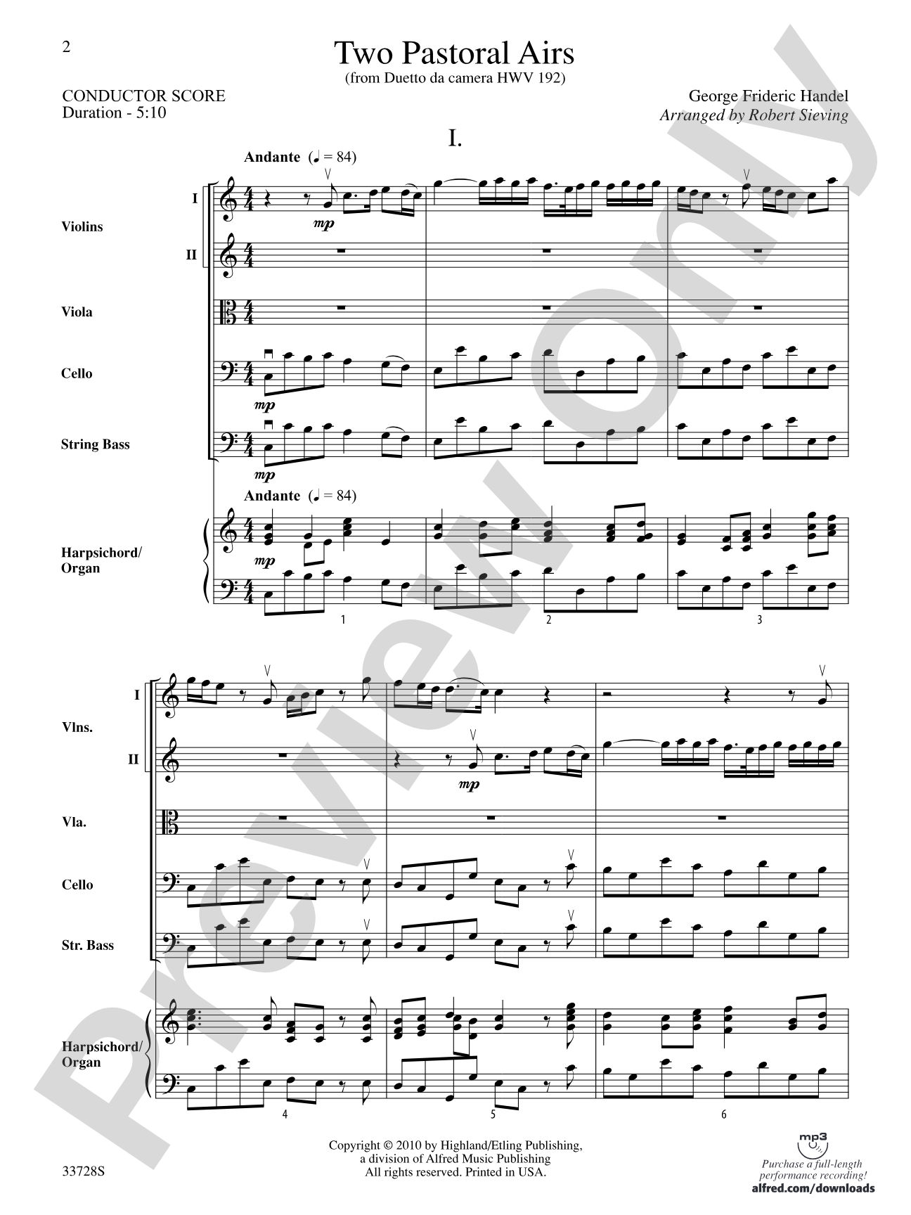 Two Pastoral Airs: String Orchestra Conductor Score & Parts