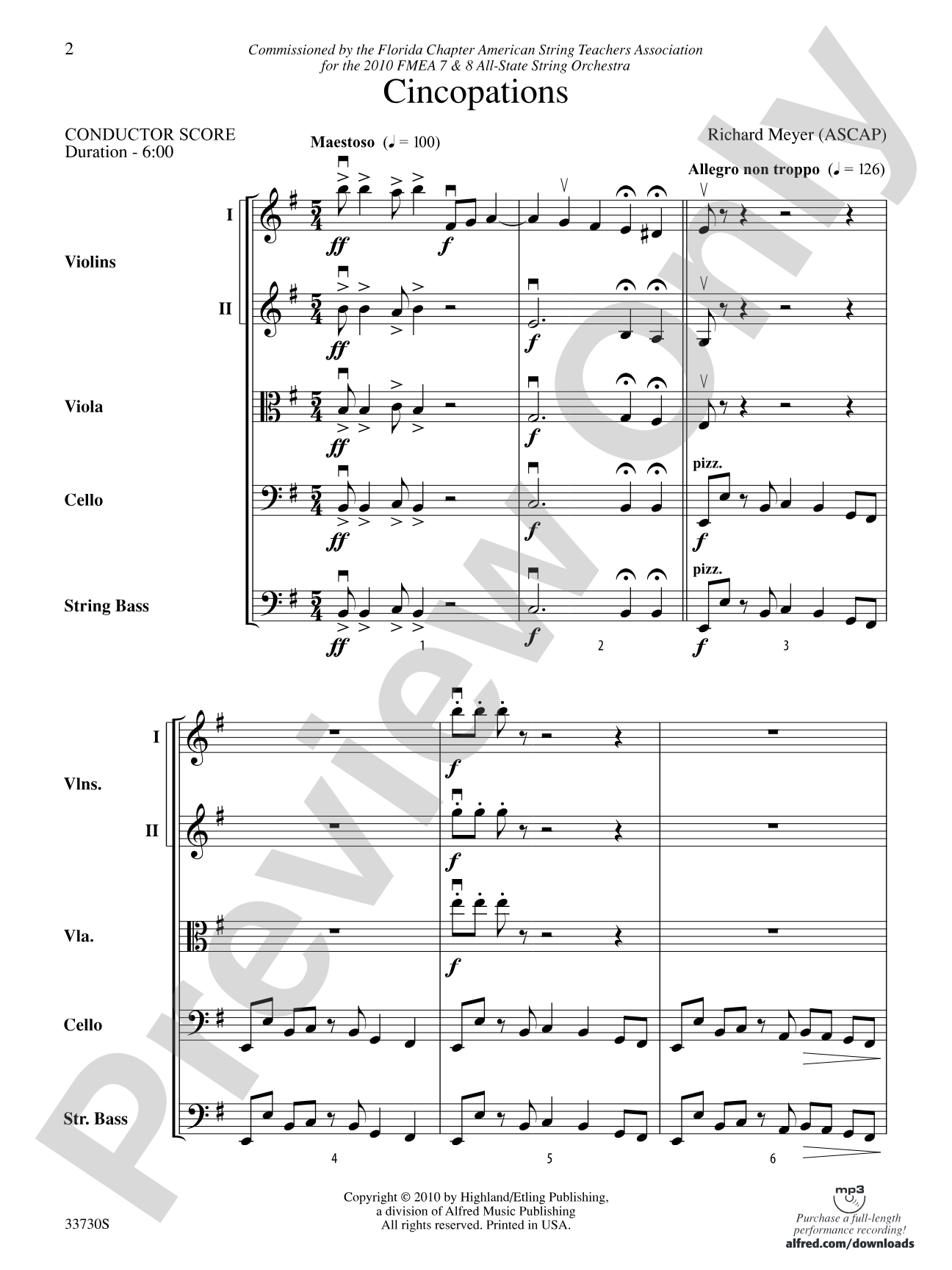 Cincopations: String Orchestra Conductor Score & Parts