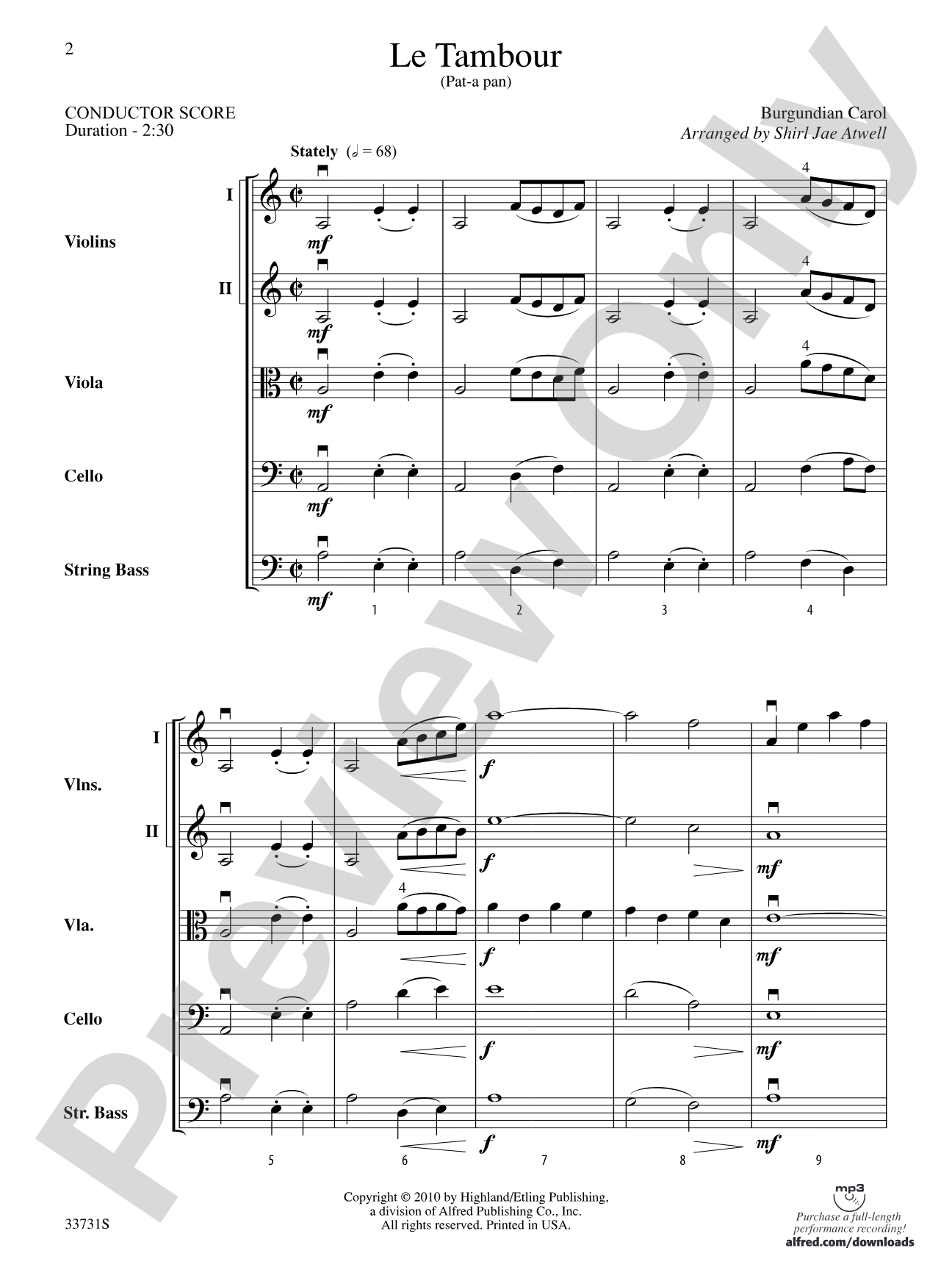 Le Tambour (Pat-a-Pan): String Orchestra Conductor Score & Parts