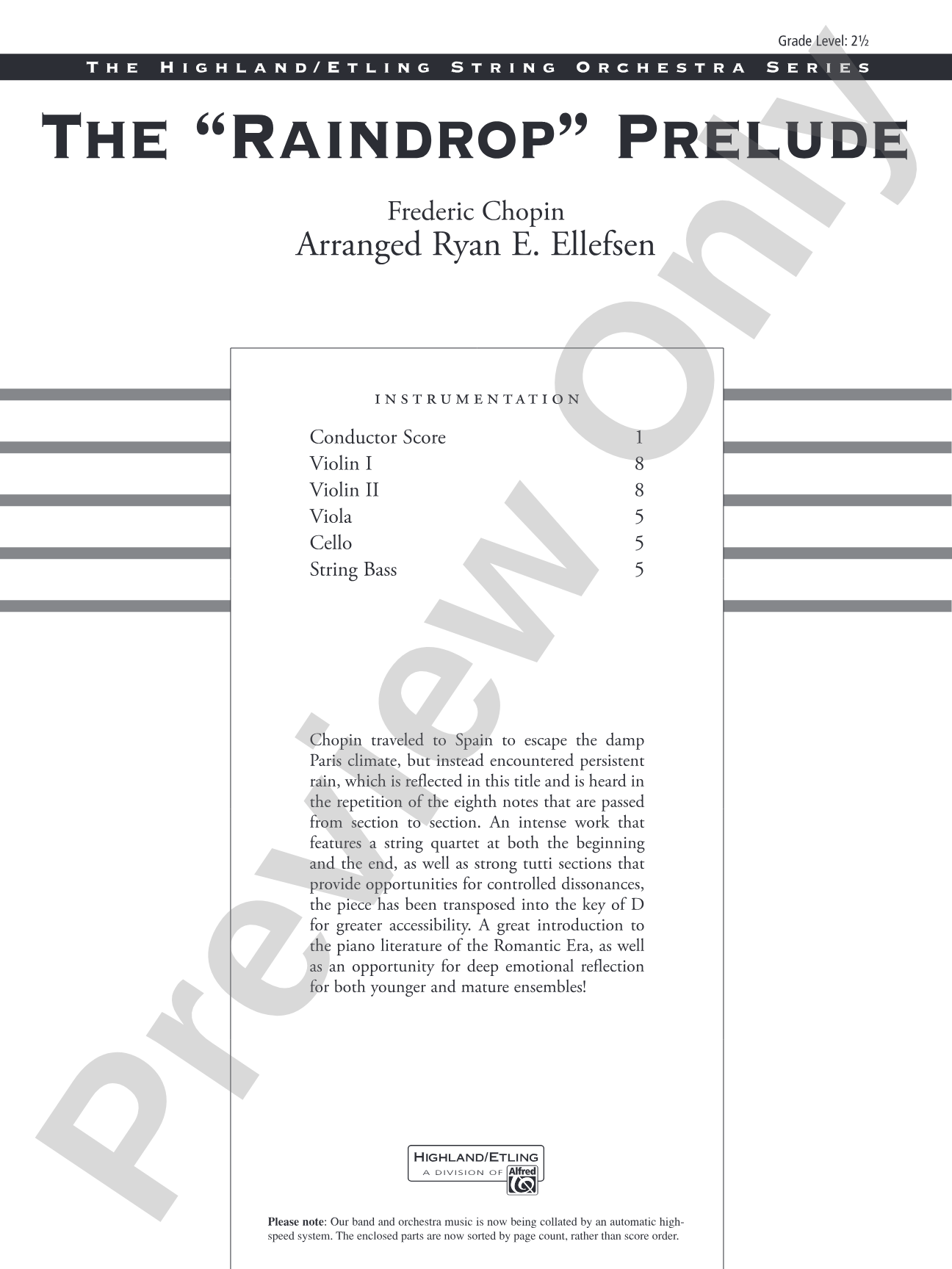 The "Raindrop" Prelude: String Orchestra Conductor Score & Parts