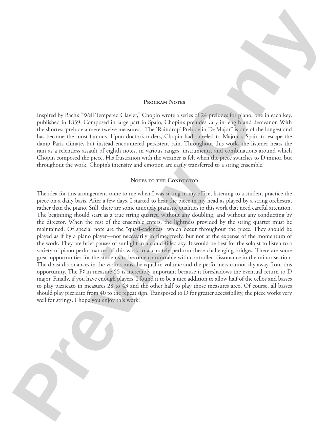 The "Raindrop" Prelude: String Orchestra Conductor Score & Parts