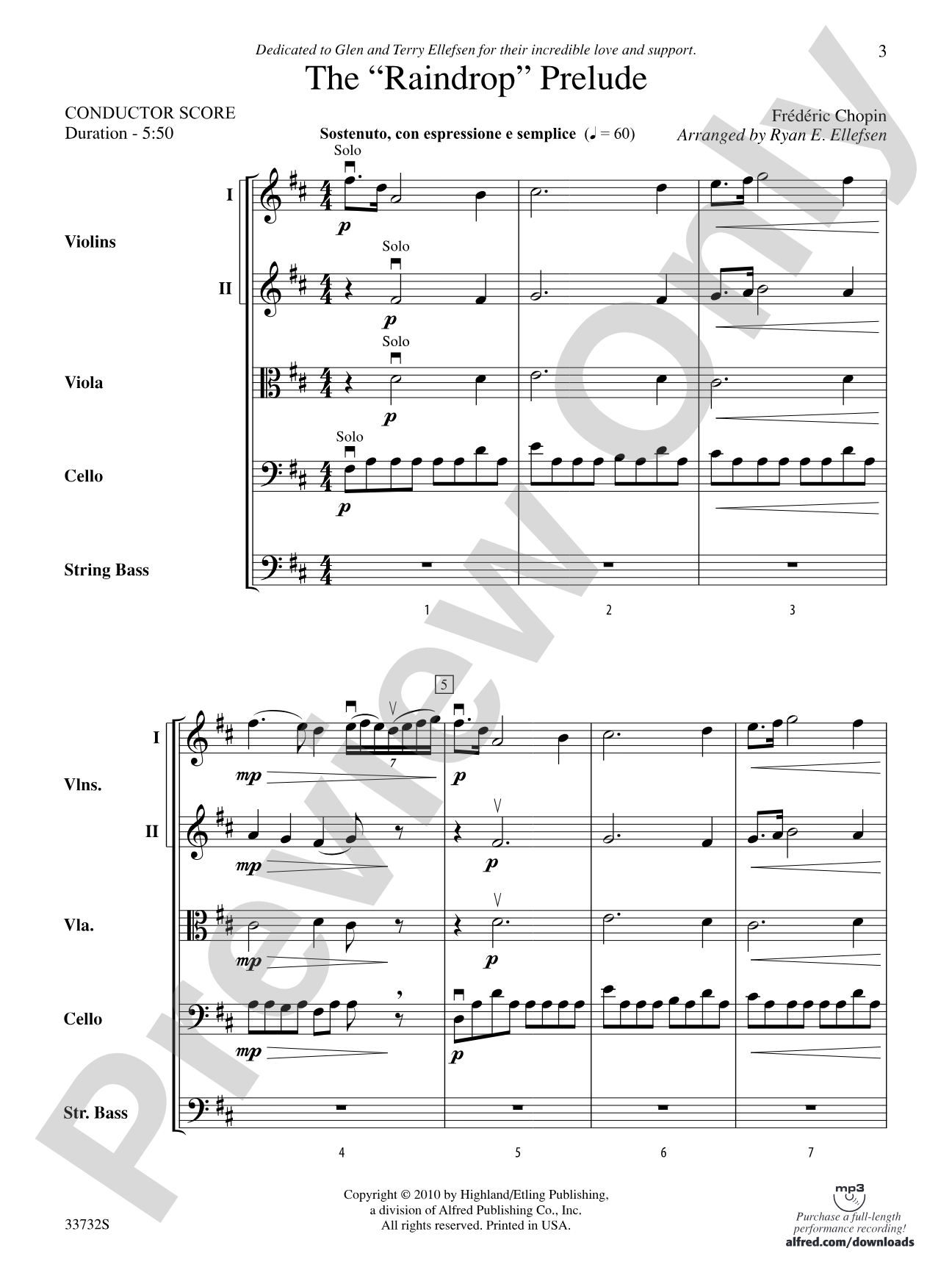 The "Raindrop" Prelude: String Orchestra Conductor Score & Parts