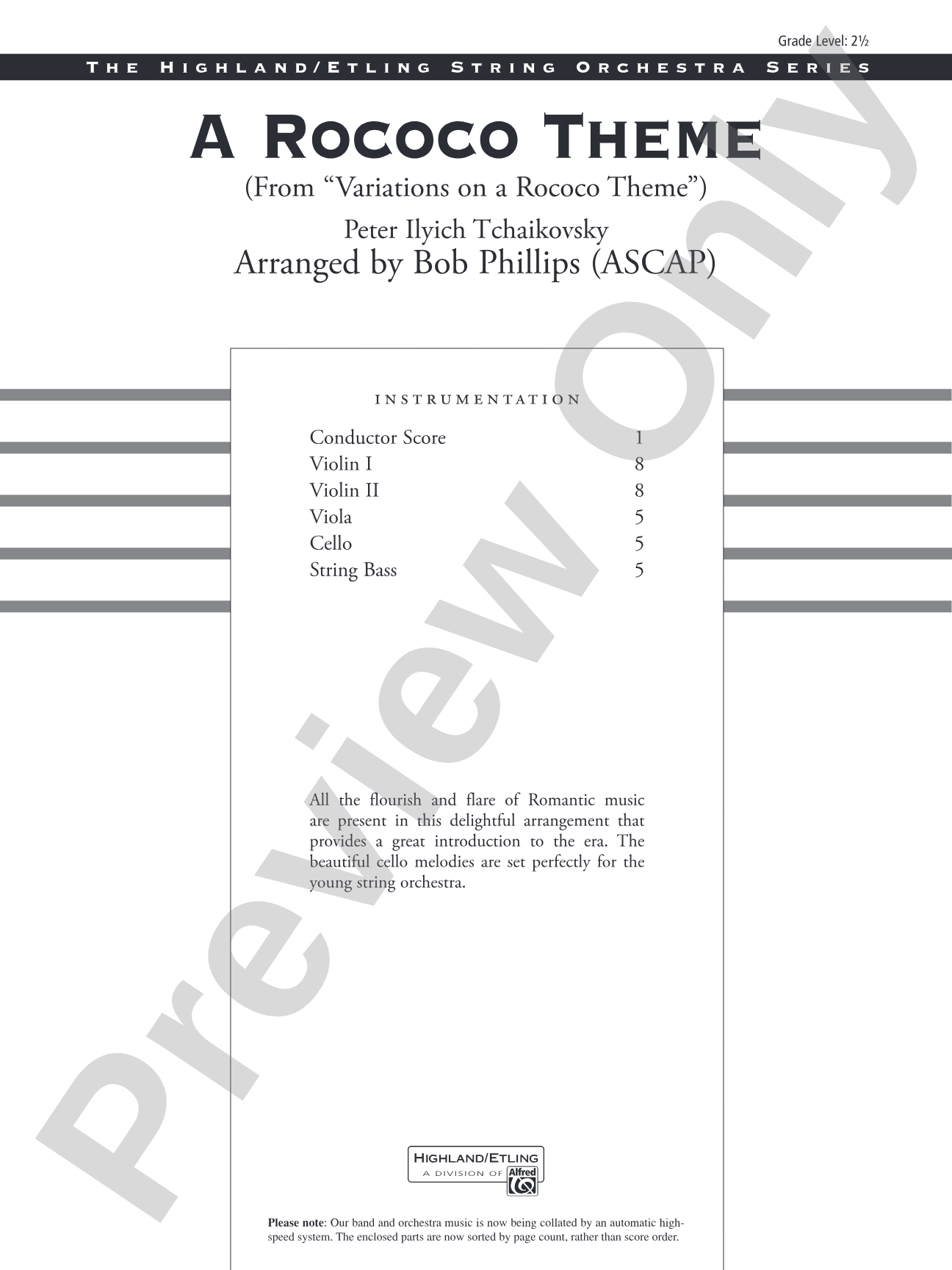 A Rococo Theme: String Orchestra Conductor Score & Parts