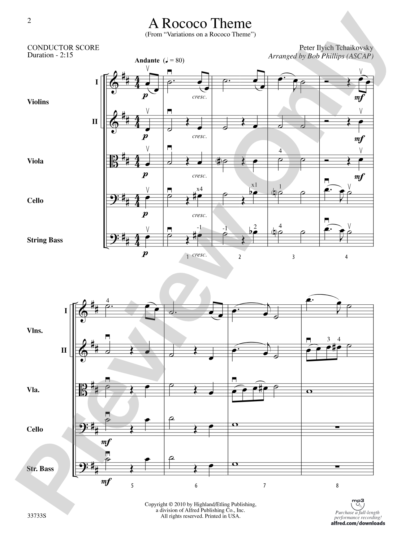 A Rococo Theme: String Orchestra Conductor Score & Parts