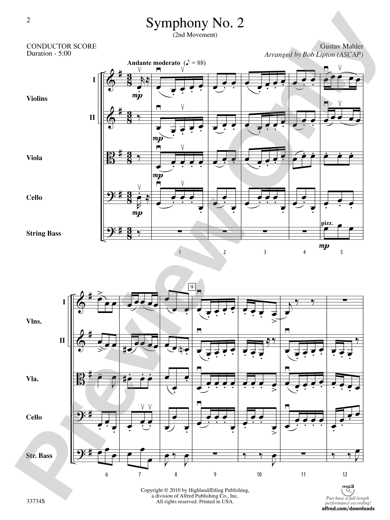 Symphony No. 2 (2nd Movement): String Orchestra Conductor Score & Parts