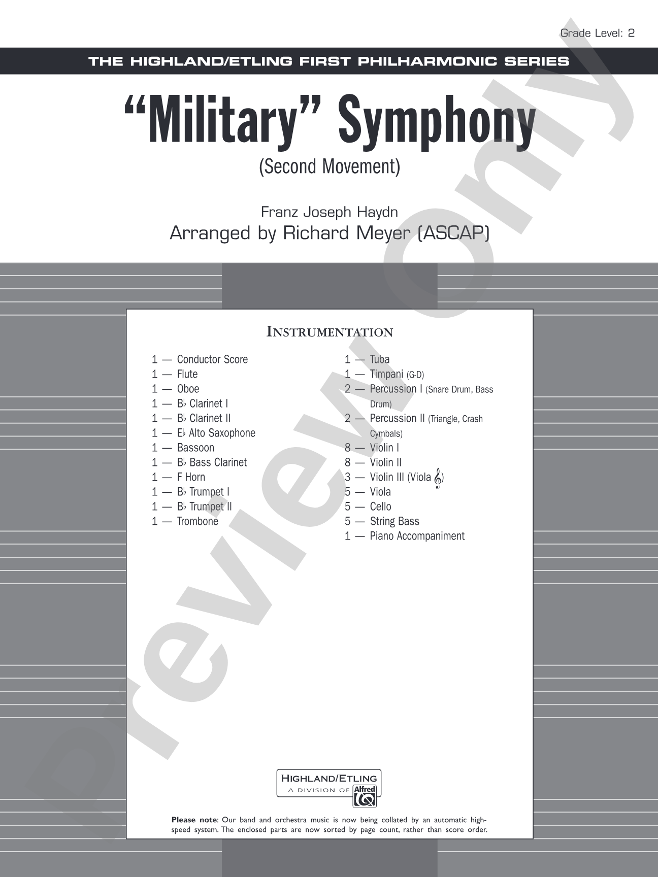 "Military" Symphony: Full Orchestra Conductor Score & Parts