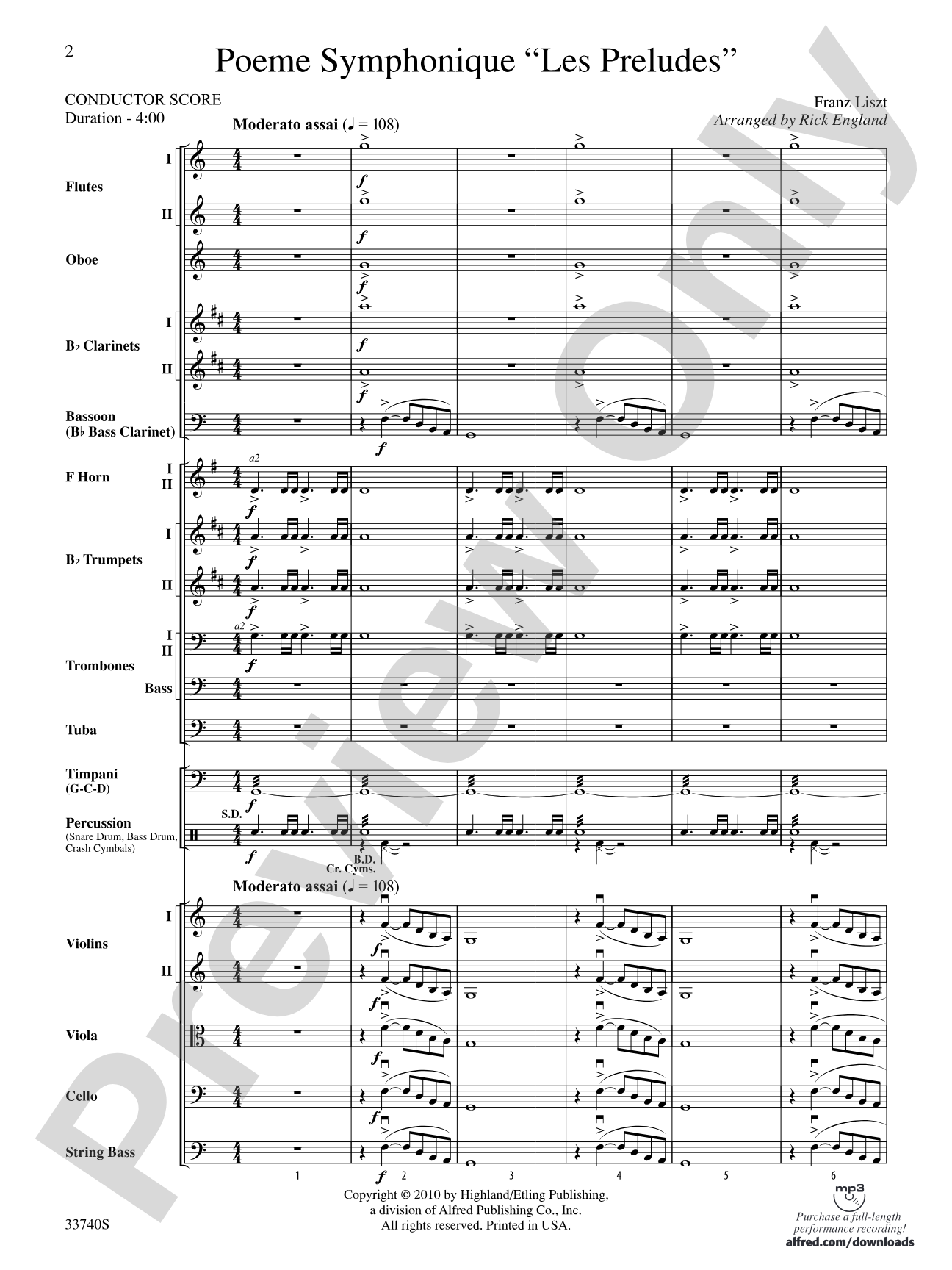 Poeme Symphonique "Les Preludes": Full Orchestra Conductor Score & Parts