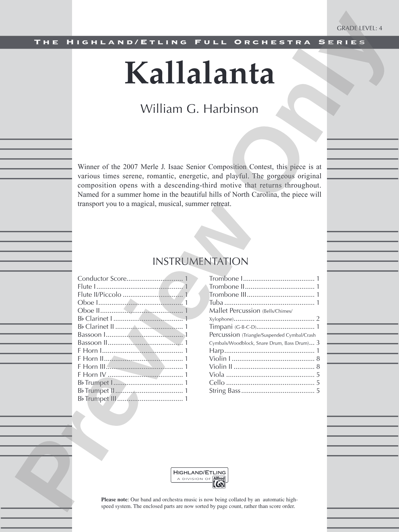 Kallalanta: Full Orchestra Conductor Score & Parts