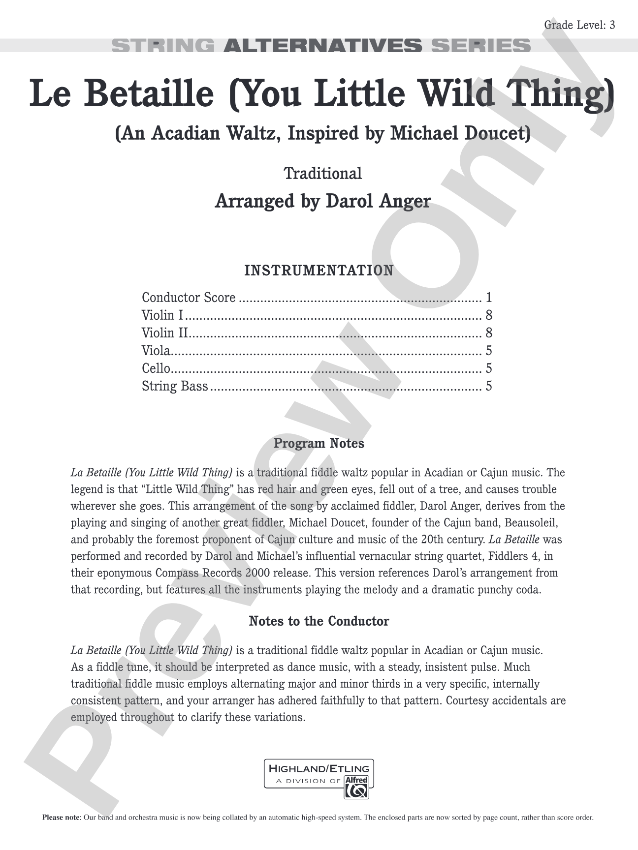 La Betaille (You Little Wild Thing): String Orchestra Conductor Score & Parts