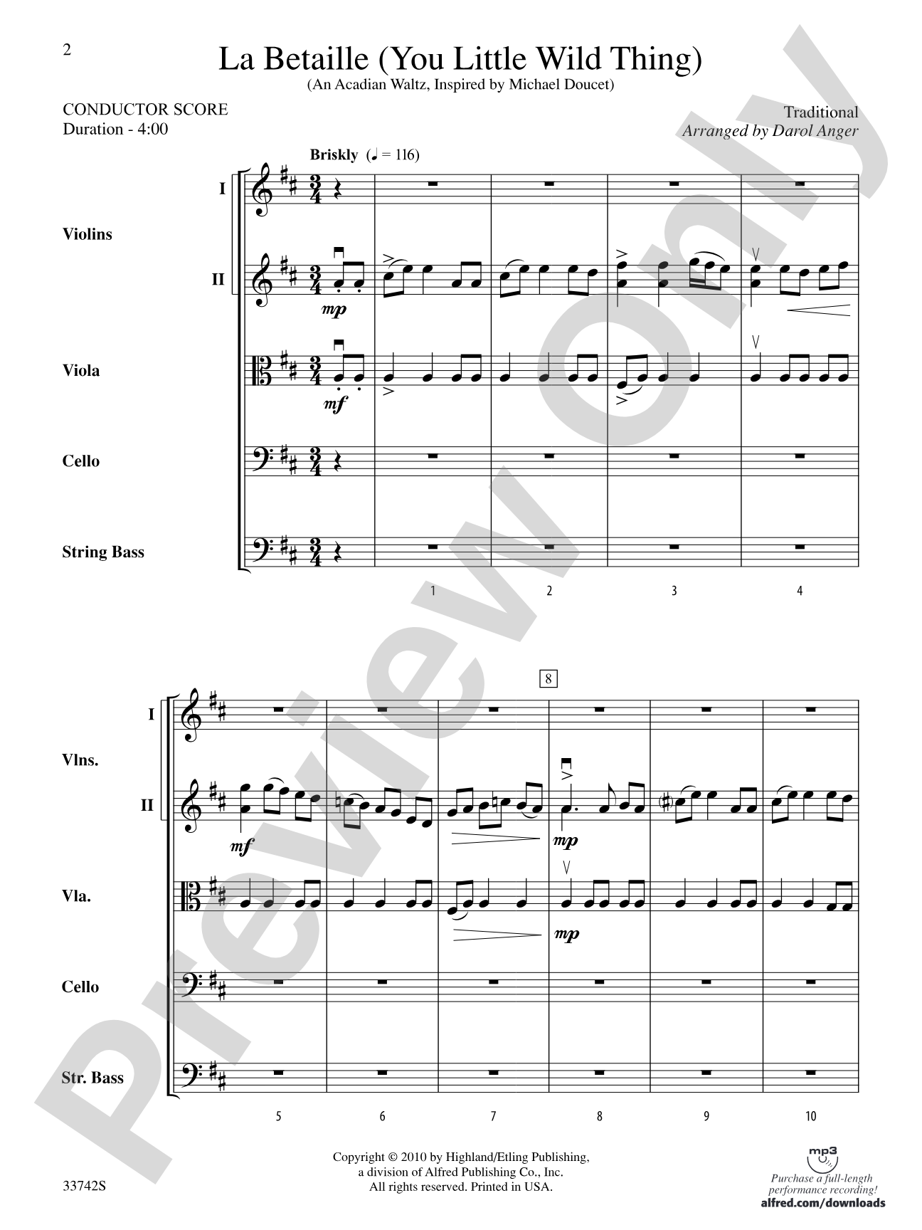 La Betaille (You Little Wild Thing): String Orchestra Conductor Score & Parts