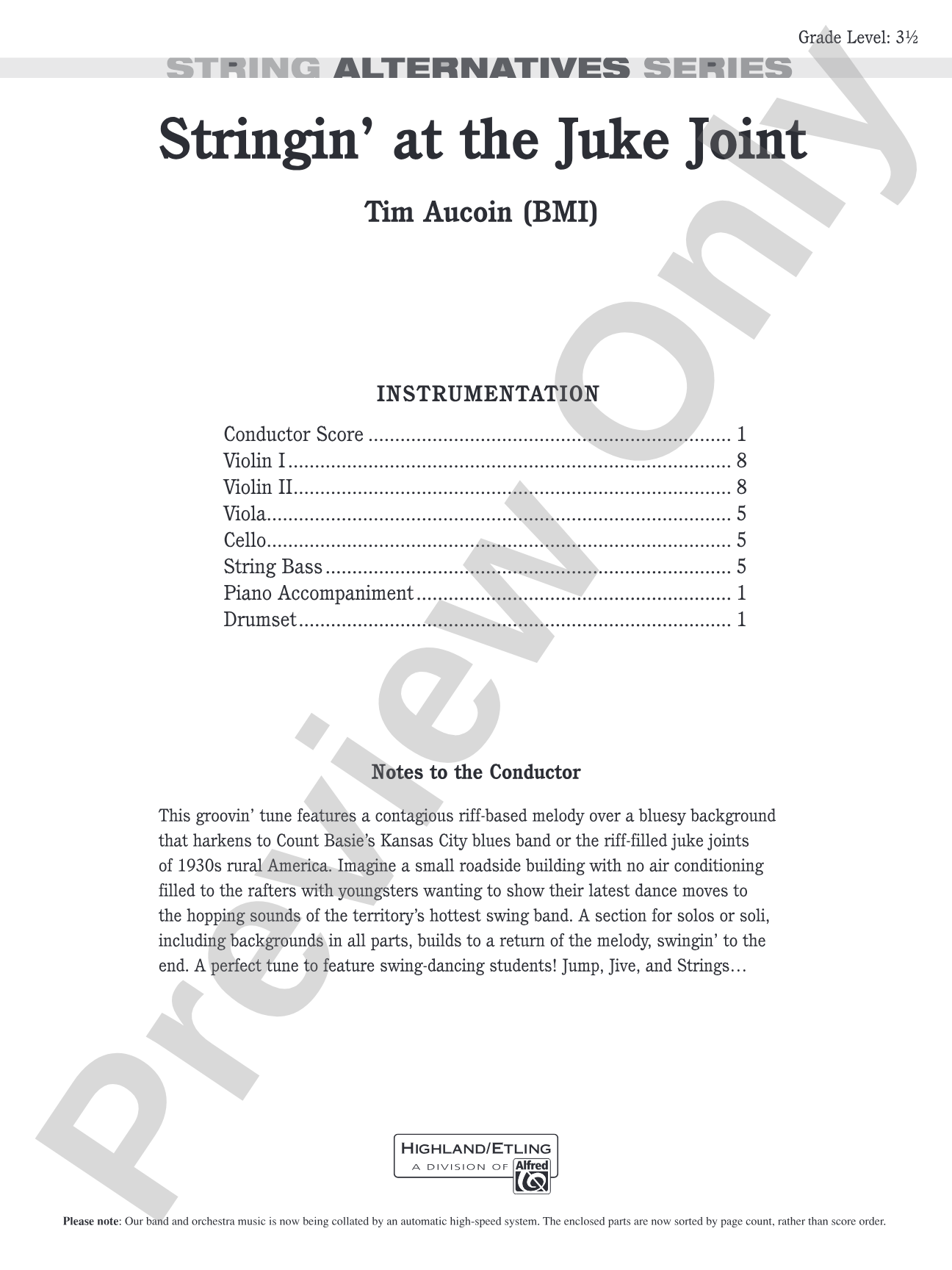 Stringin' at the Juke Joint: String Orchestra Conductor Score & Parts