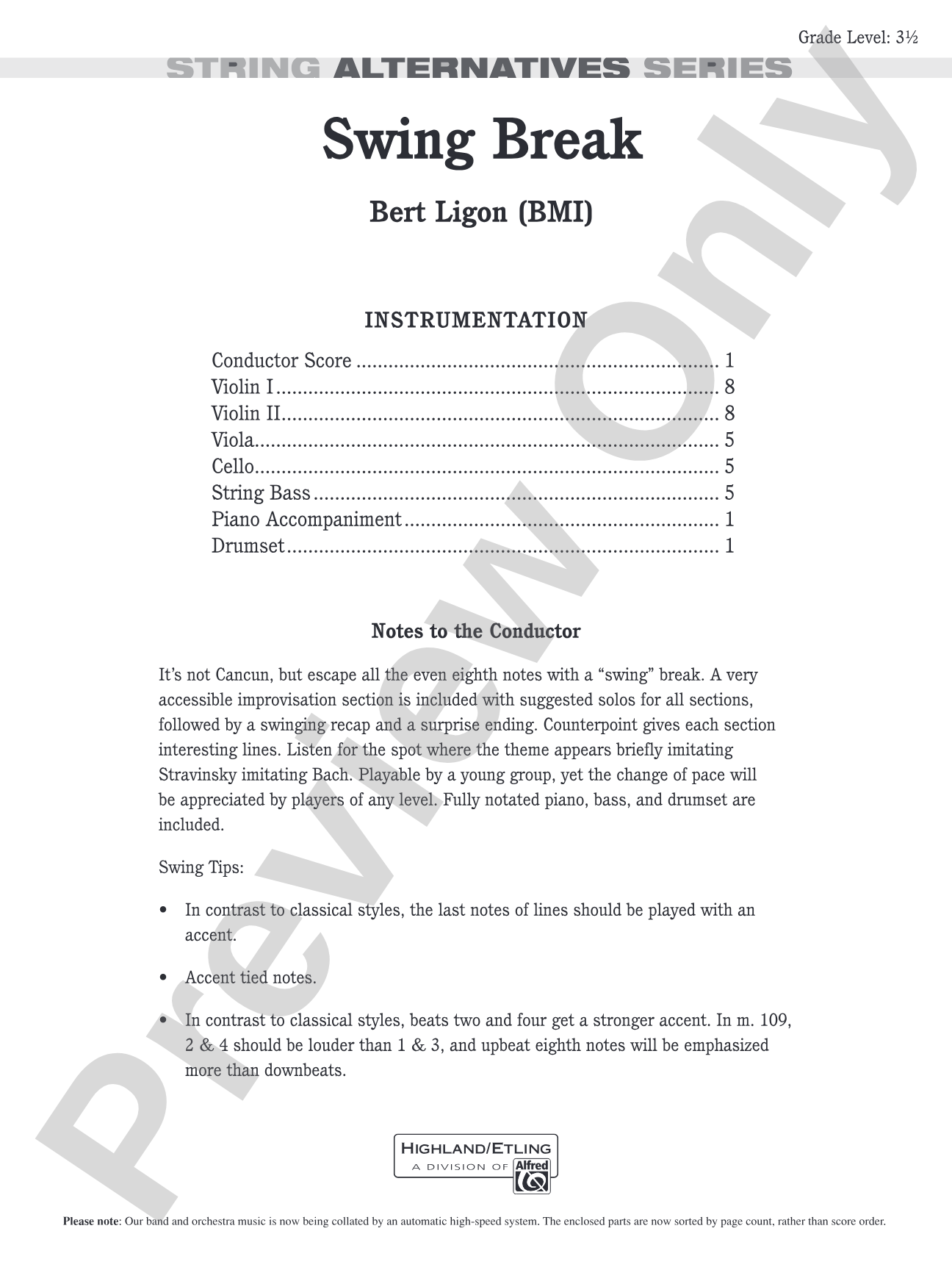 Swing Break: String Orchestra Conductor Score & Parts