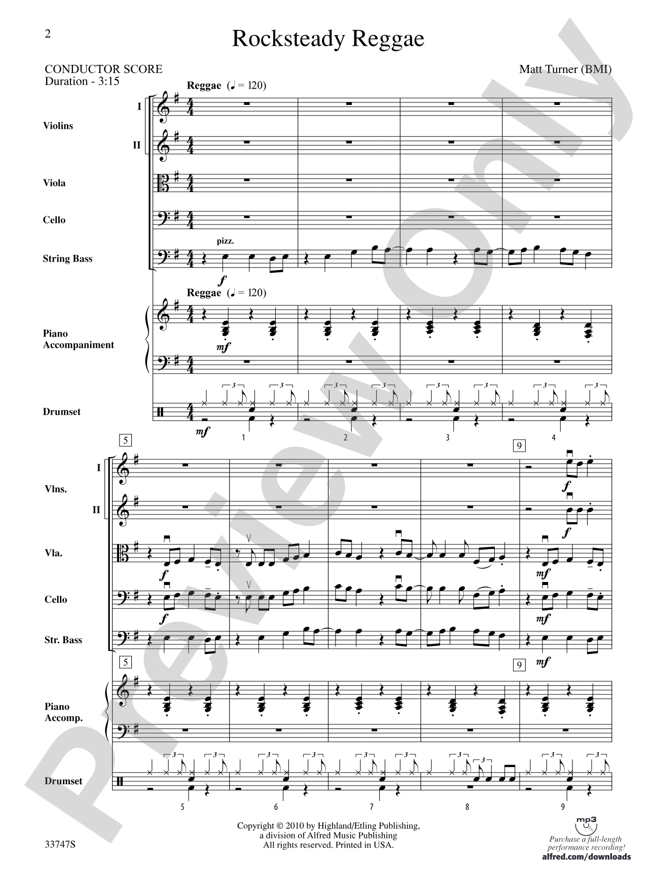 Rocksteady Reggae: String Orchestra Conductor Score & Parts