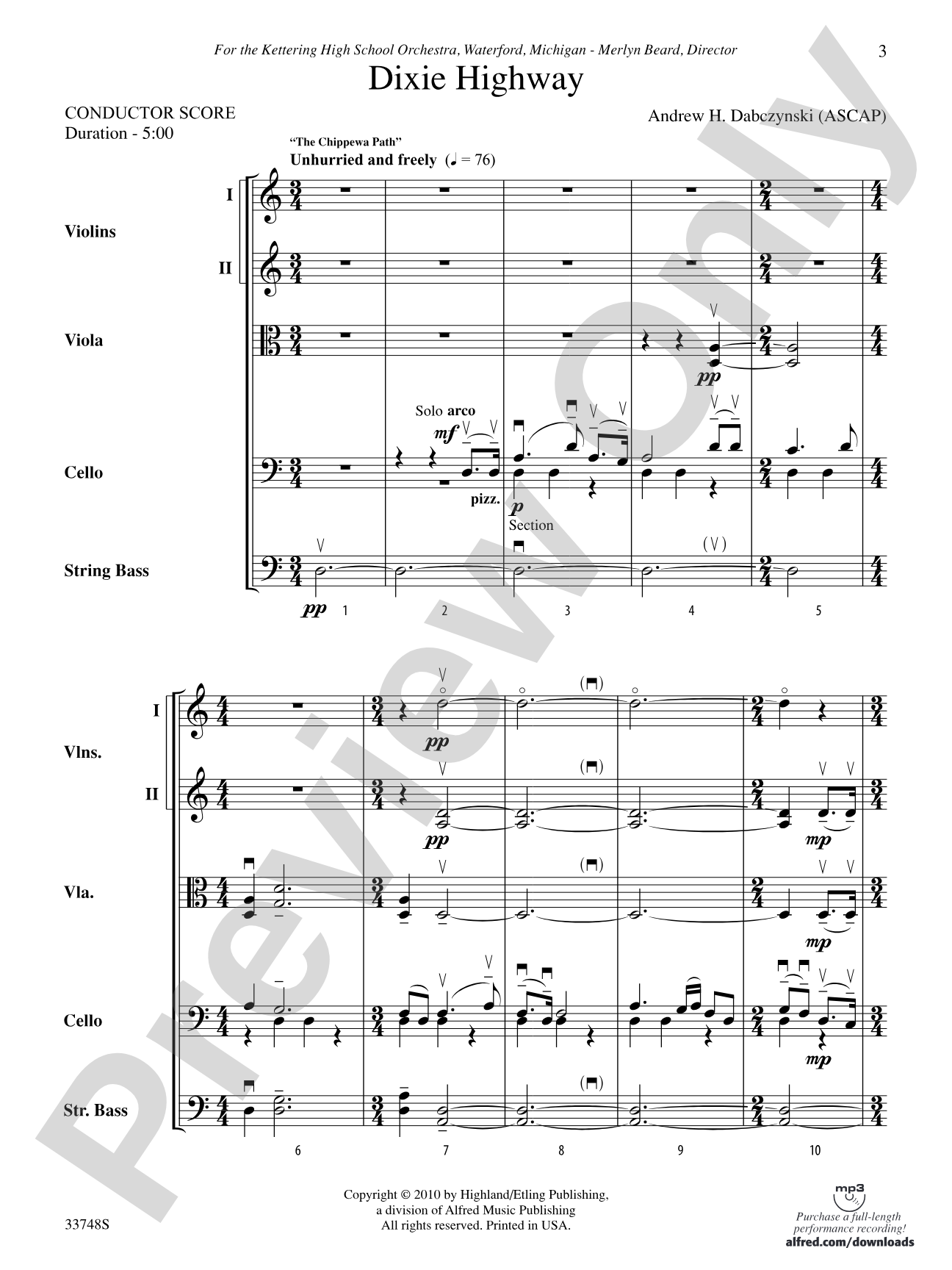 Dixie Highway: String Orchestra Conductor Score & Parts