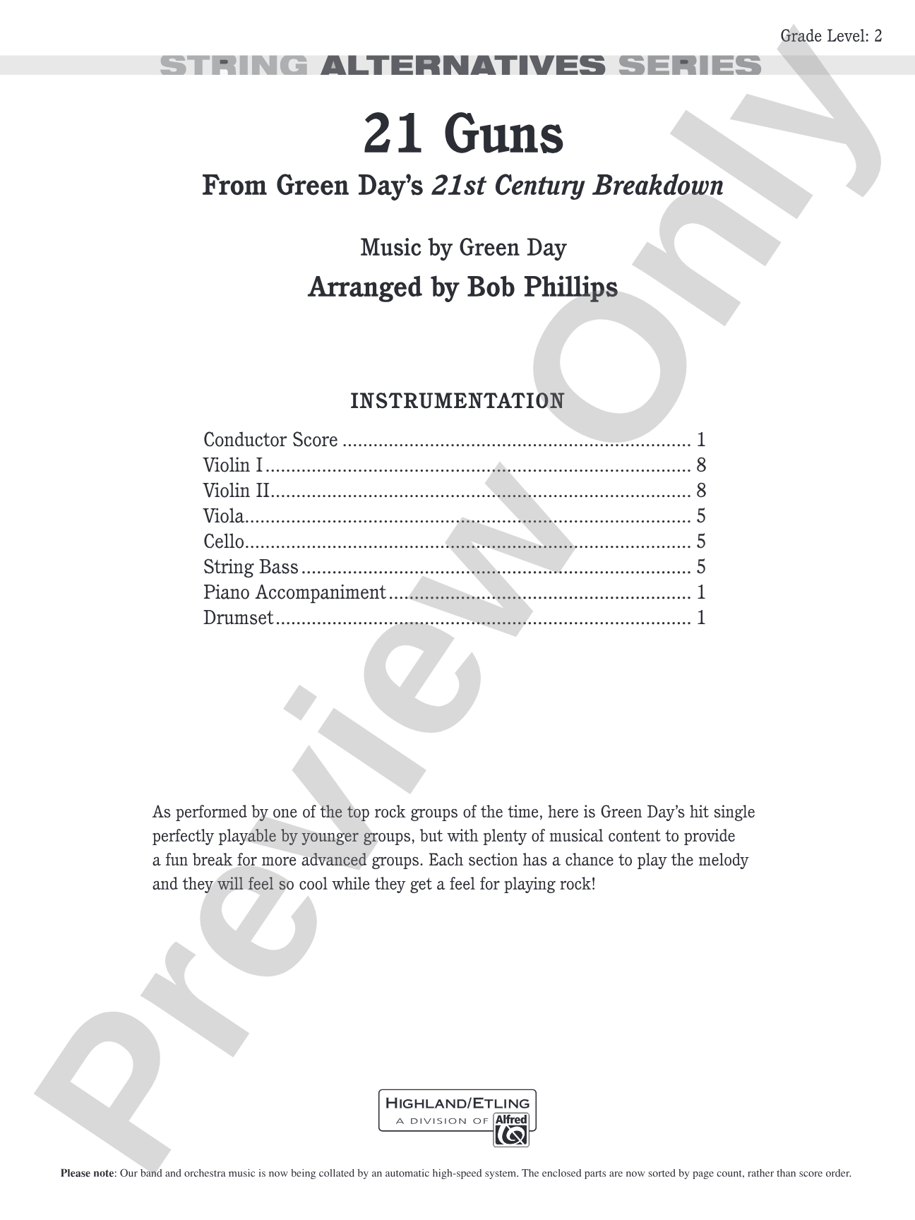 21 Guns: String Orchestra Conductor Score & Parts