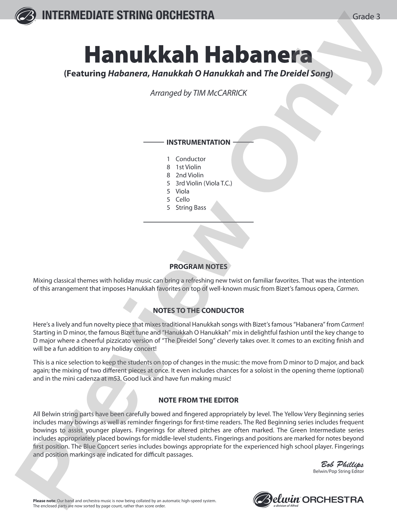 Hanukkah Habanera: String Orchestra Conductor Score & Parts