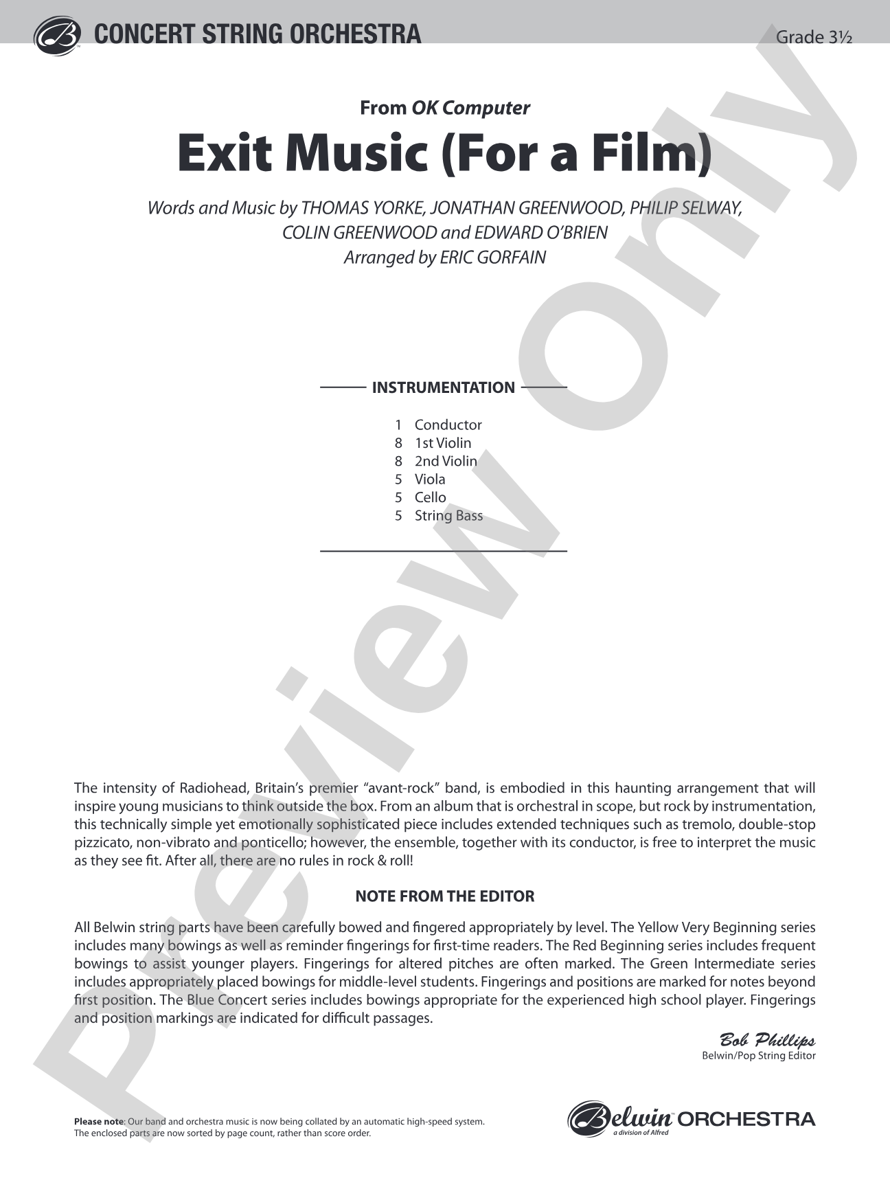 Exit Music (For a Film): String Orchestra Conductor Score & Parts