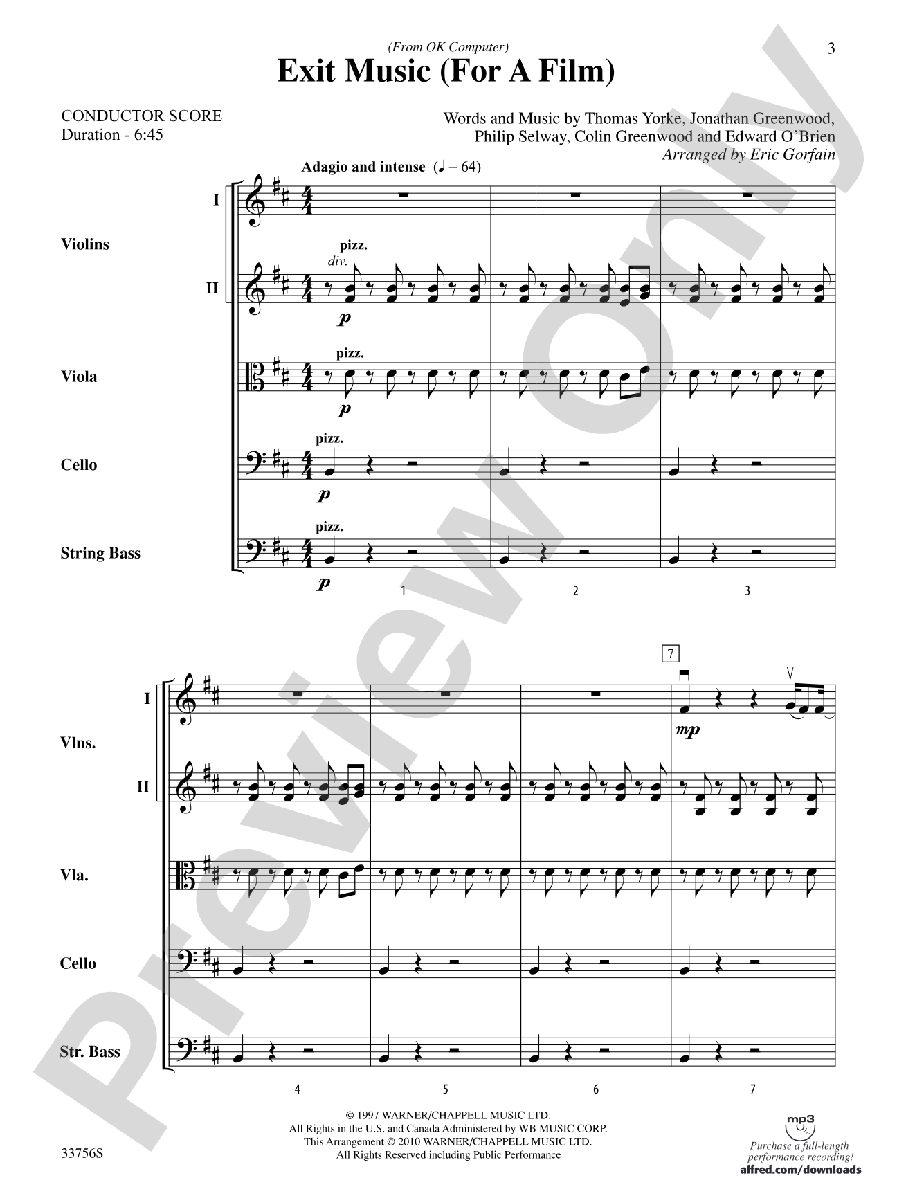 Exit Music (For a Film): String Orchestra Conductor Score & Parts