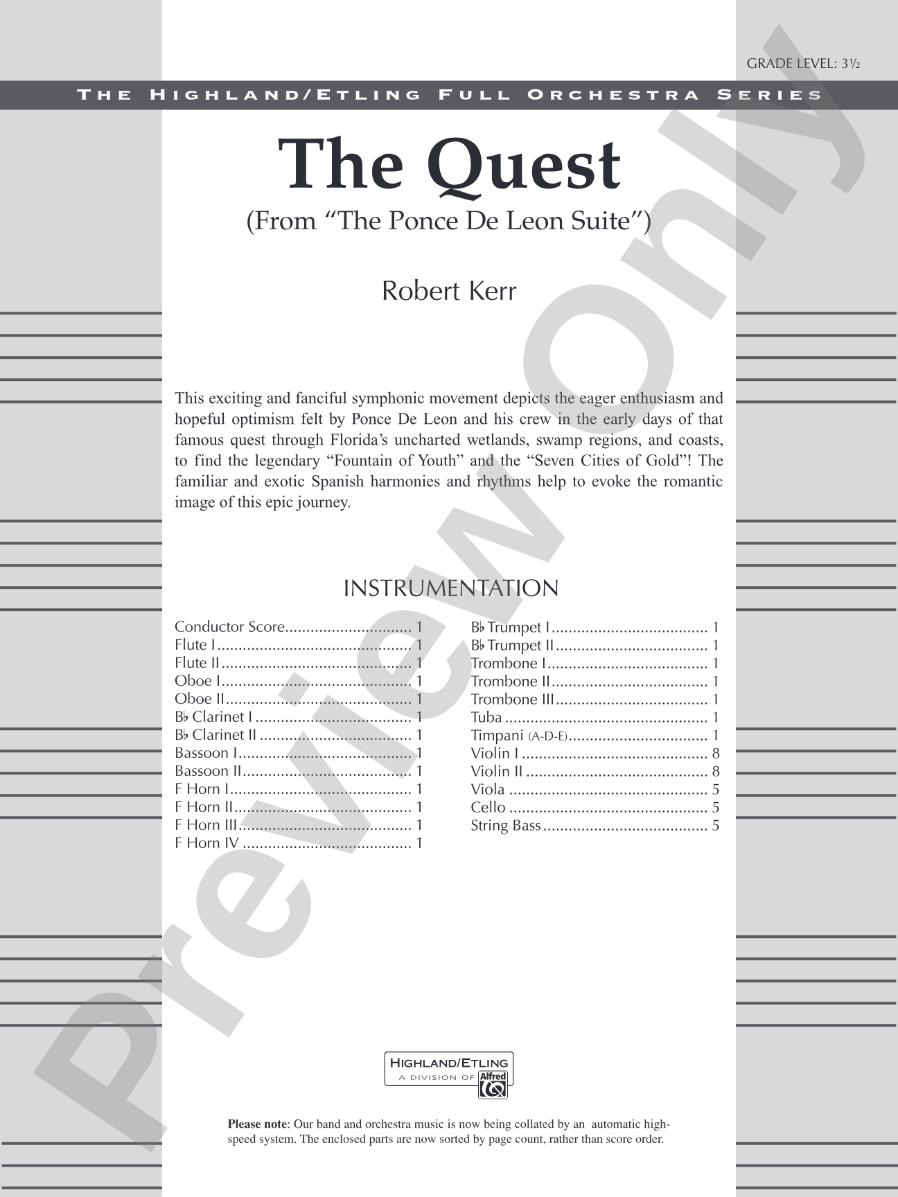 The Quest: Full Orchestra Conductor Score & Parts