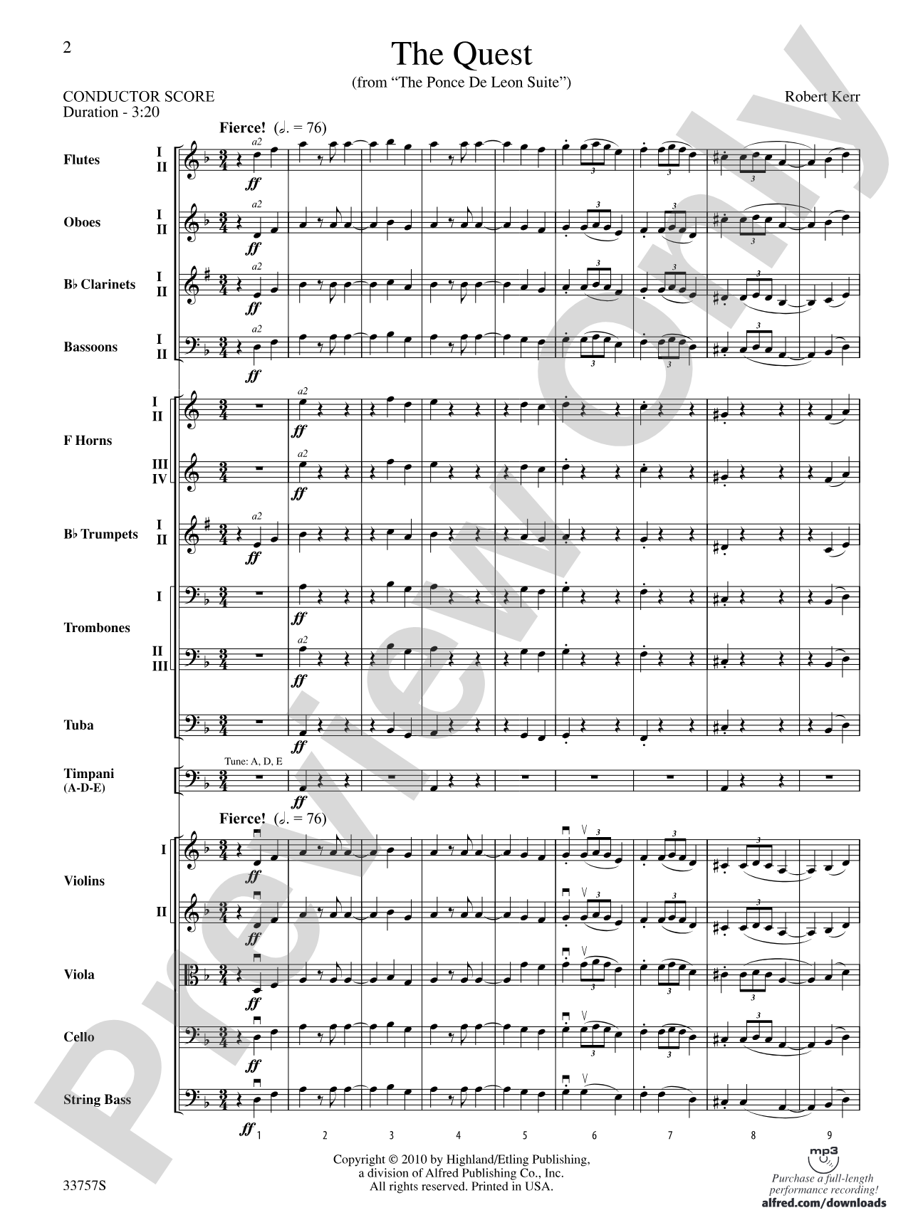 The Quest: Full Orchestra Conductor Score & Parts