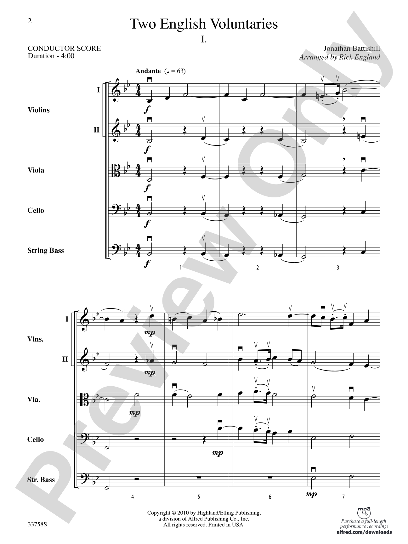 Two English Voluntaries: String Orchestra Conductor Score & Parts