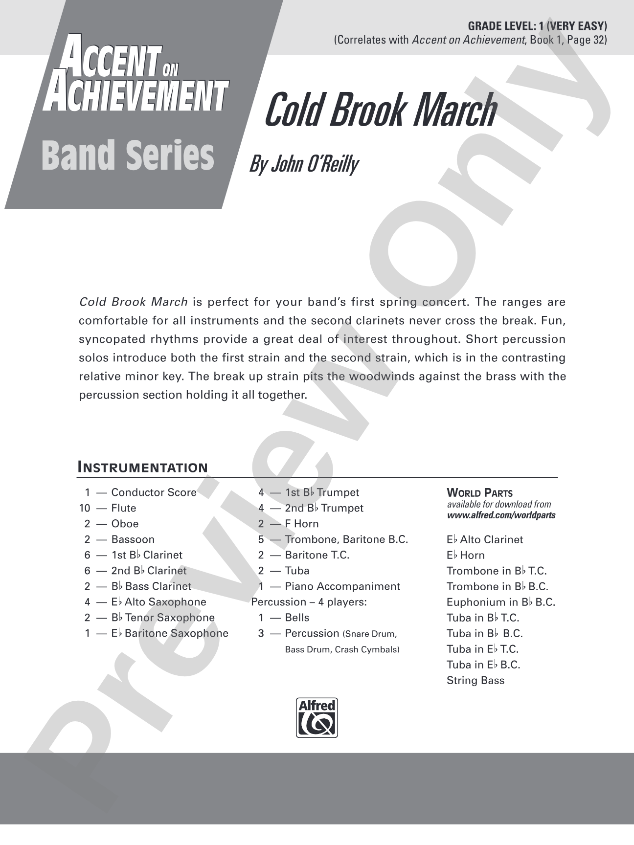 Cold Brook March: Concert Band Conductor Score & Parts
