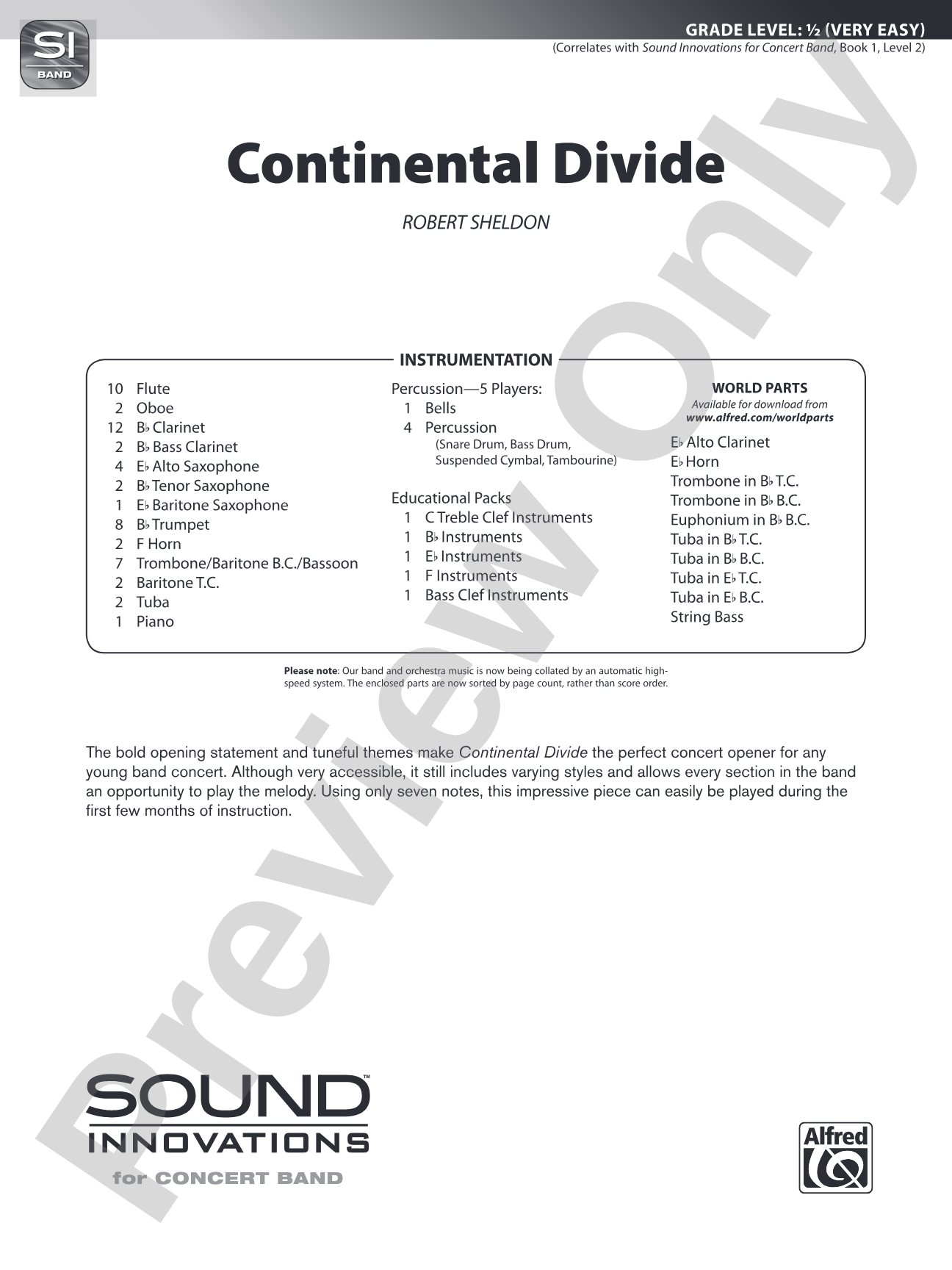 Continental Divide: Concert Band Conductor Score & Parts