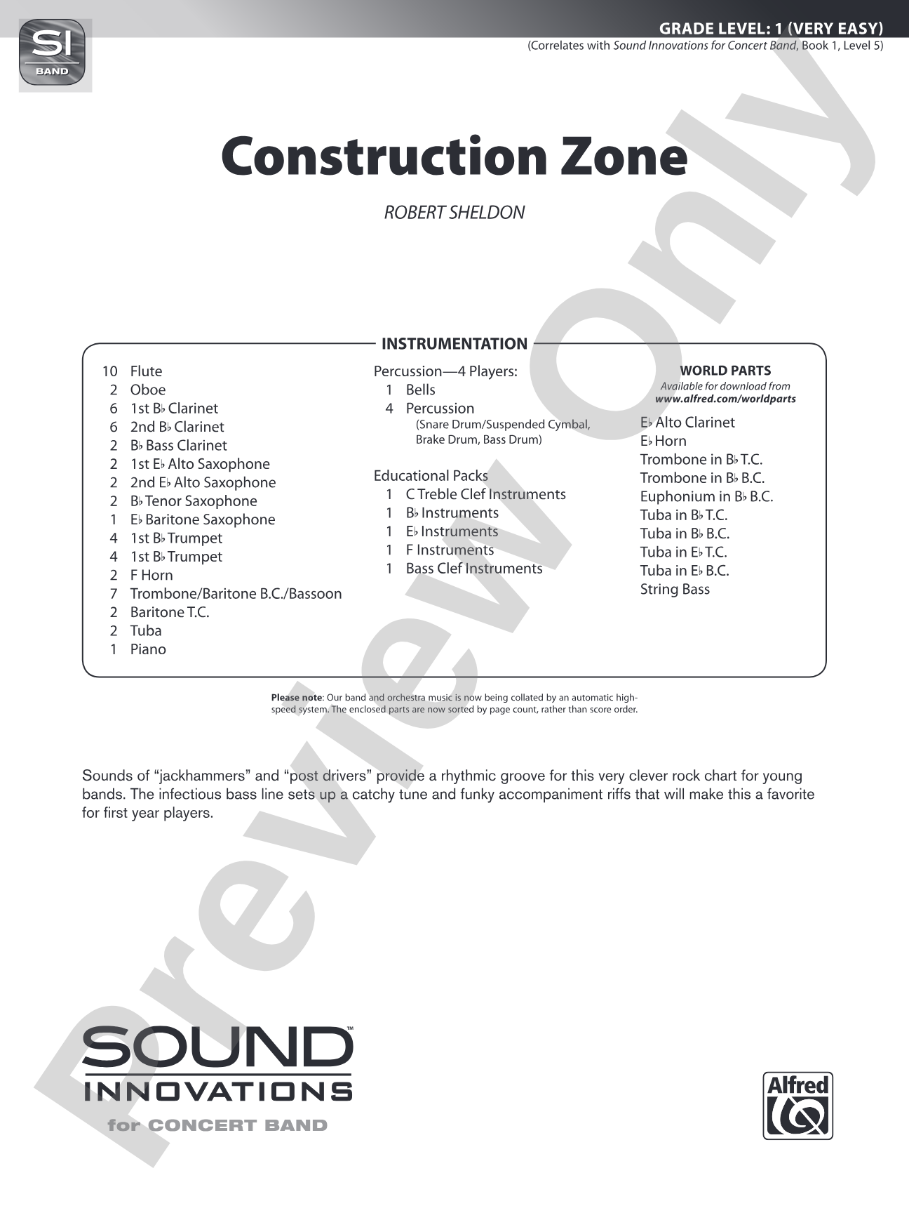 Construction Zone: Concert Band Conductor Score & Parts