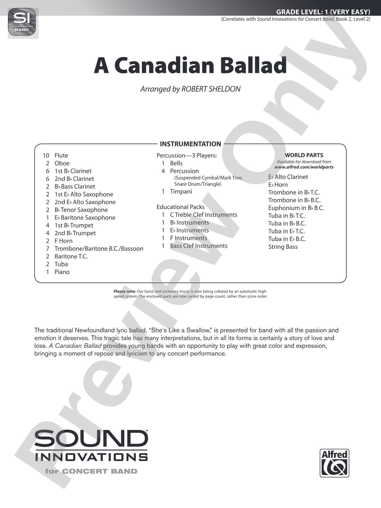A Canadian Ballad: Concert Band Conductor Score & Parts