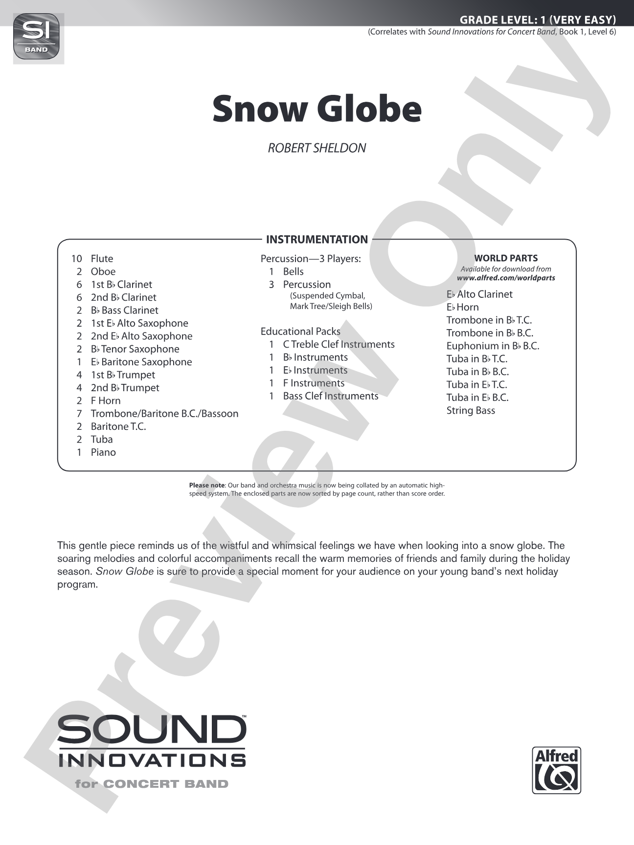 Snow Globe: Concert Band Conductor Score & Parts