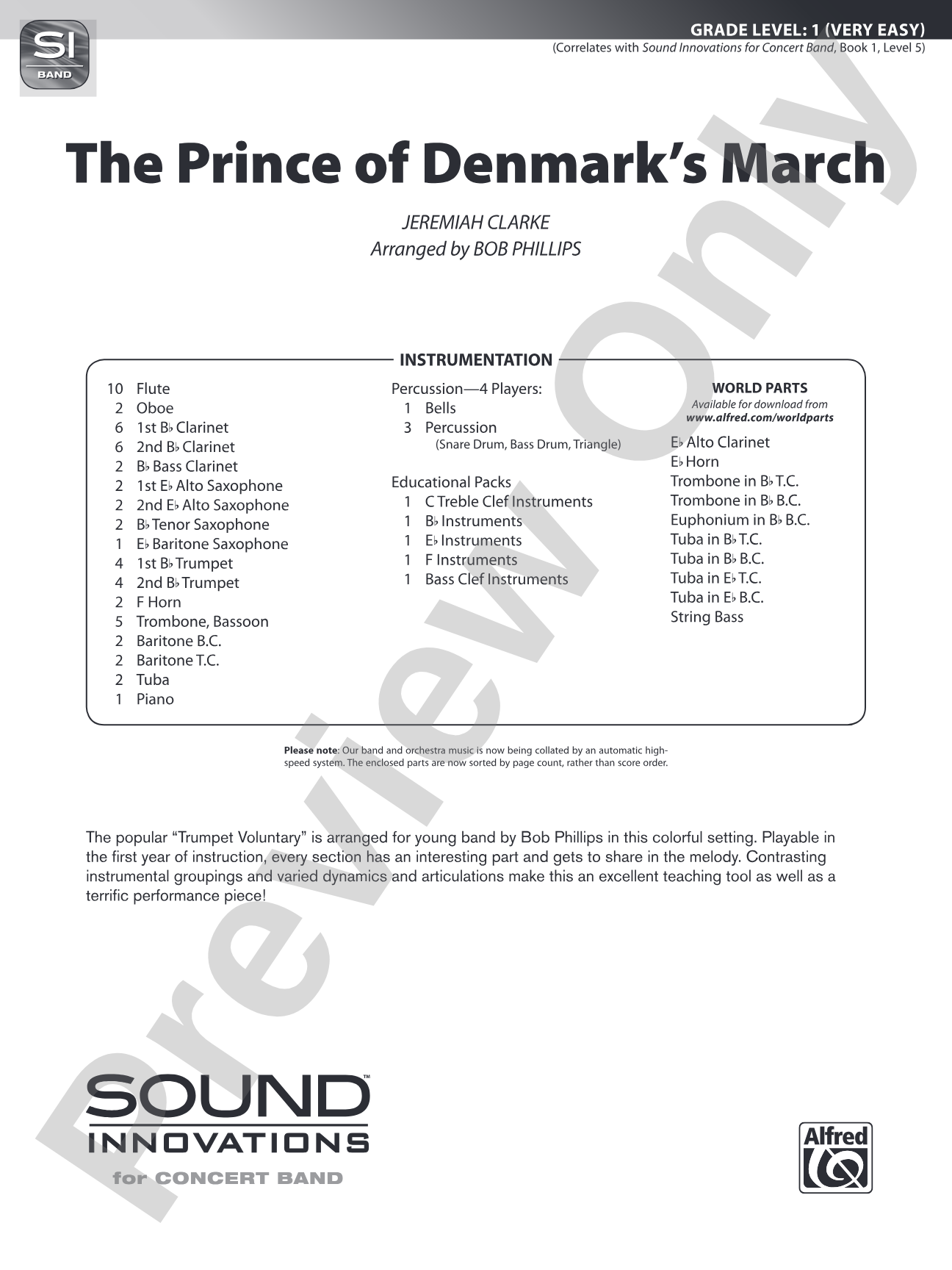 The Prince of Denmark's March: Concert Band Conductor Score & Parts