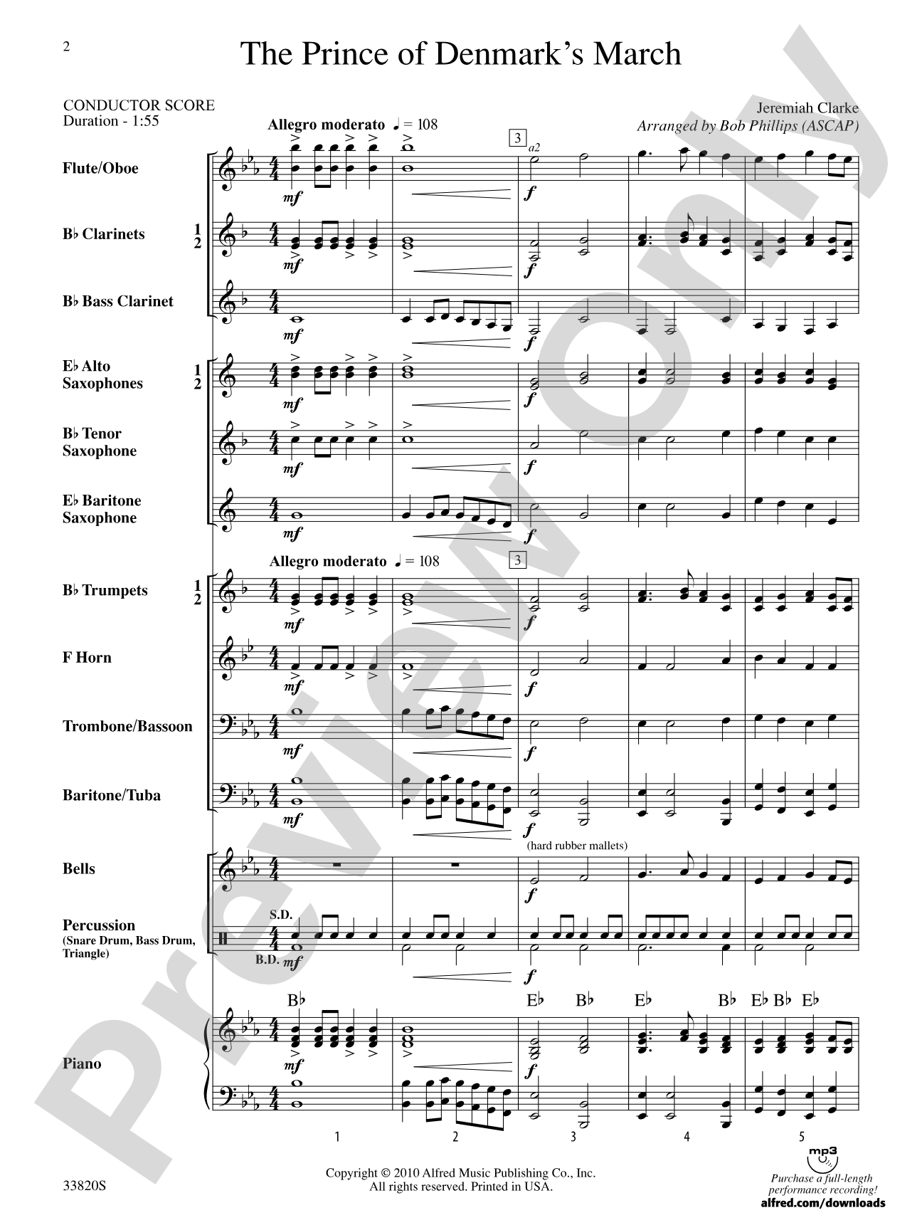 The Prince of Denmark's March: Concert Band Conductor Score & Parts